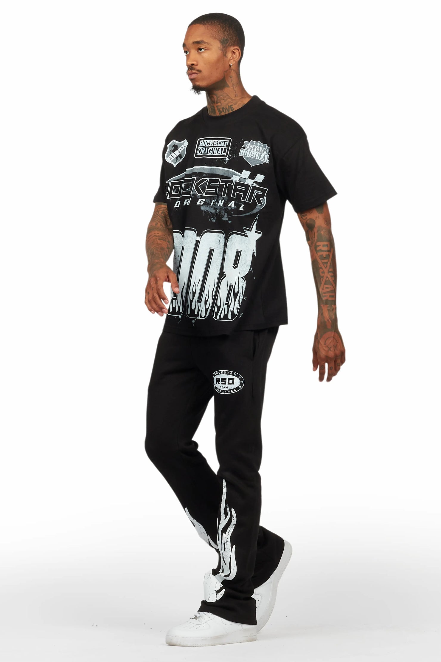Amos Black/White T-Shirt/Stacked Flare Track Set
