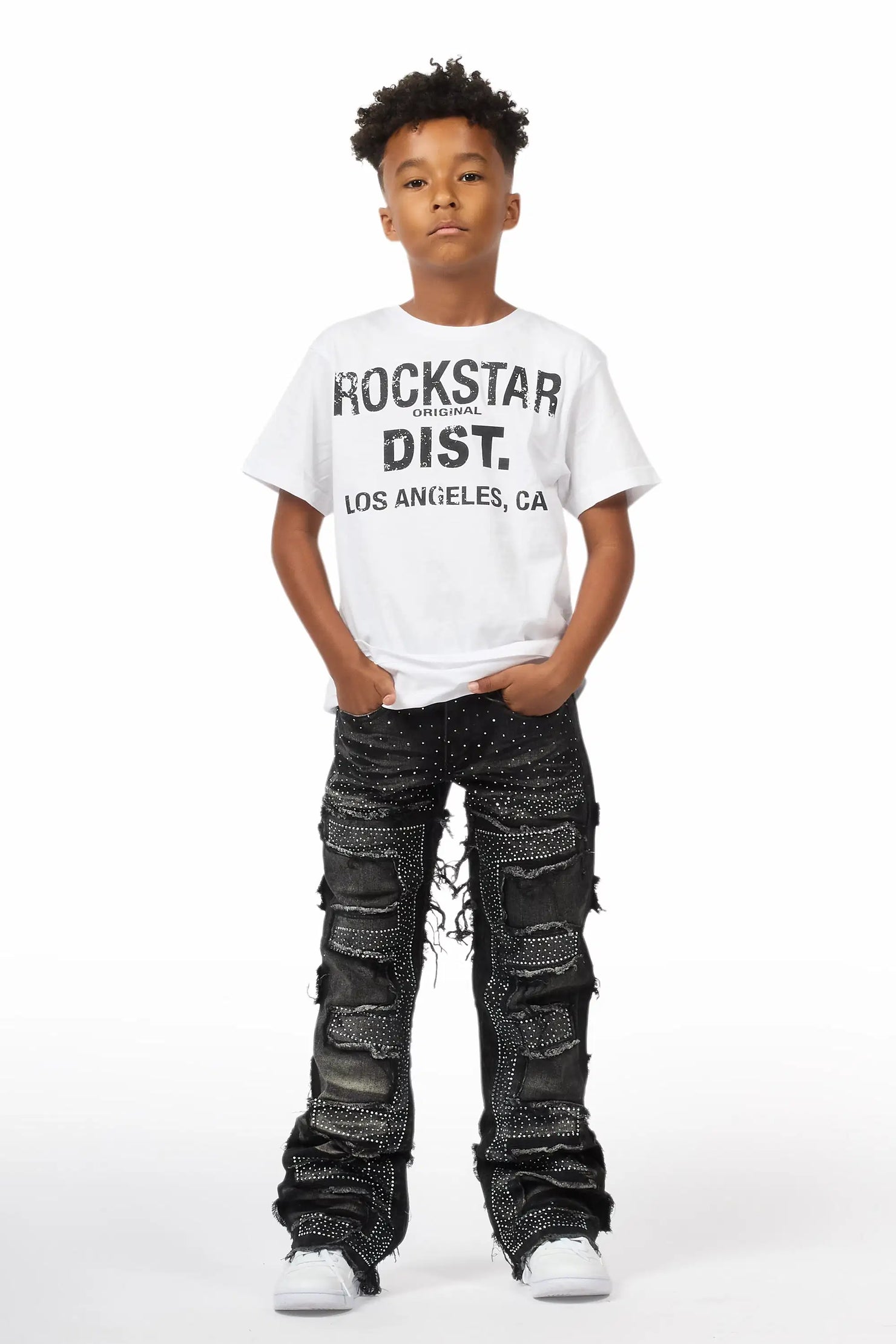 Boys Shake Dark Grey Rhinestone Stacked Flare Jean