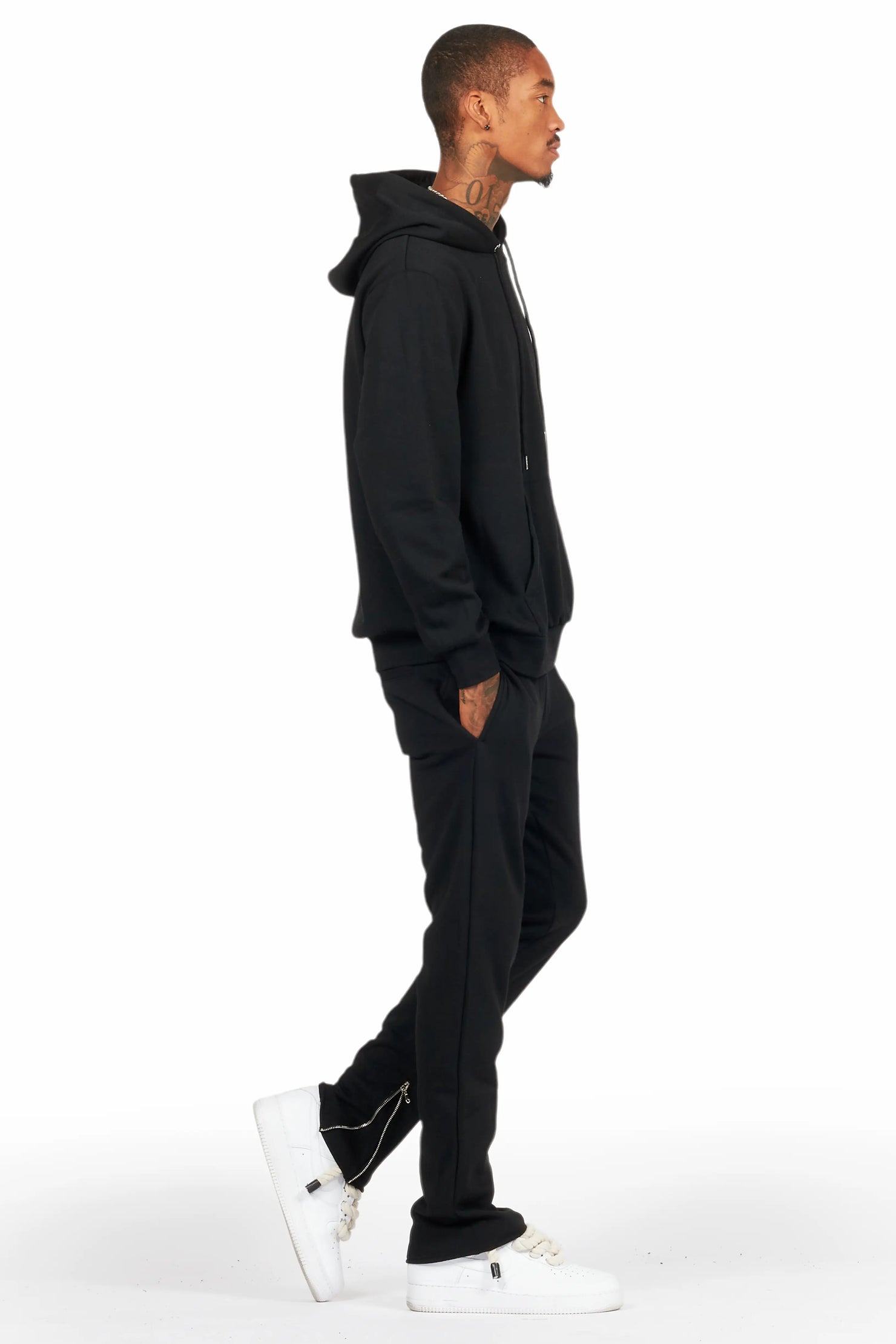 Basic Black Hoodie/Slim Fit Track Set