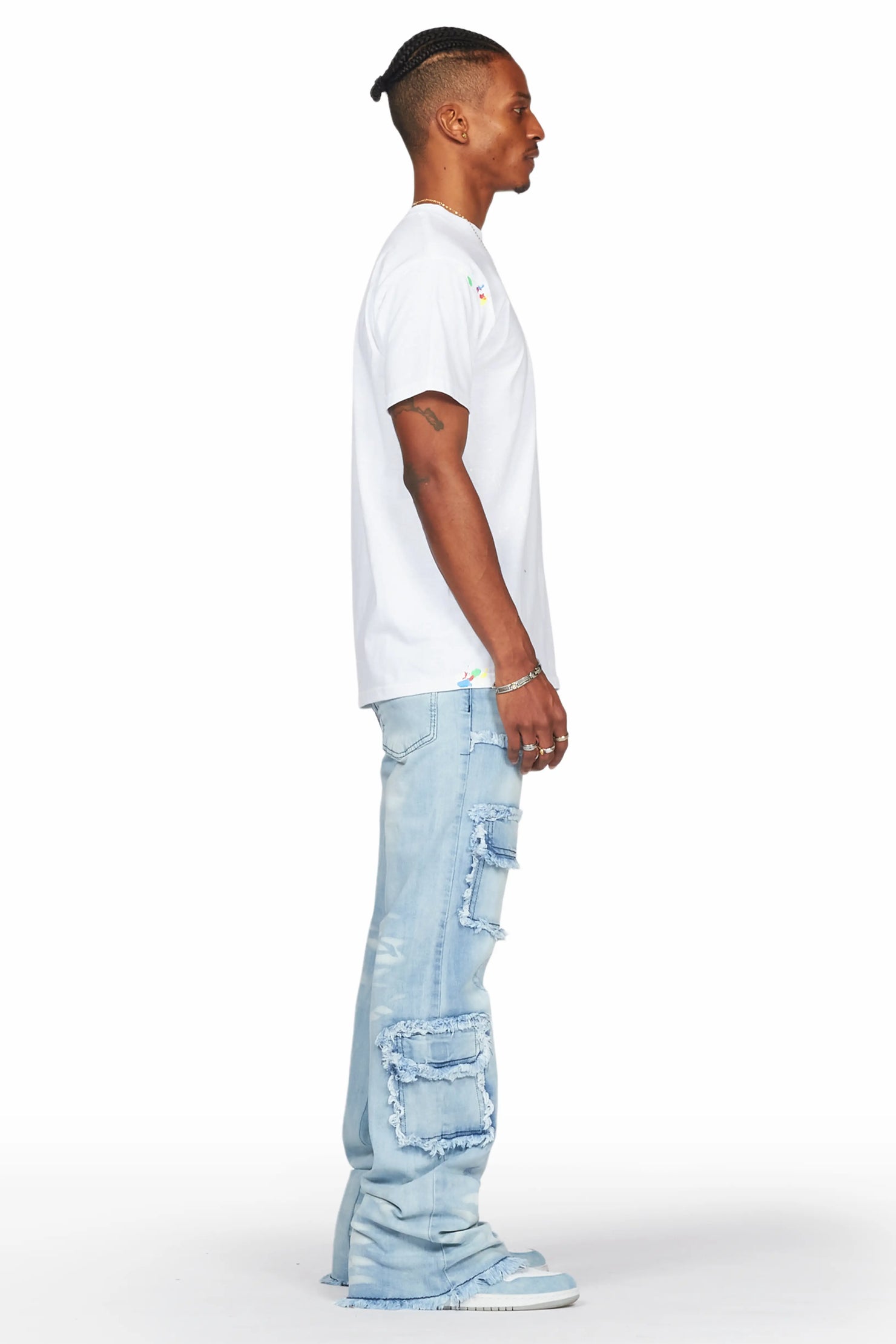 Ubba Blue Baggy Cargo Stacked Jean