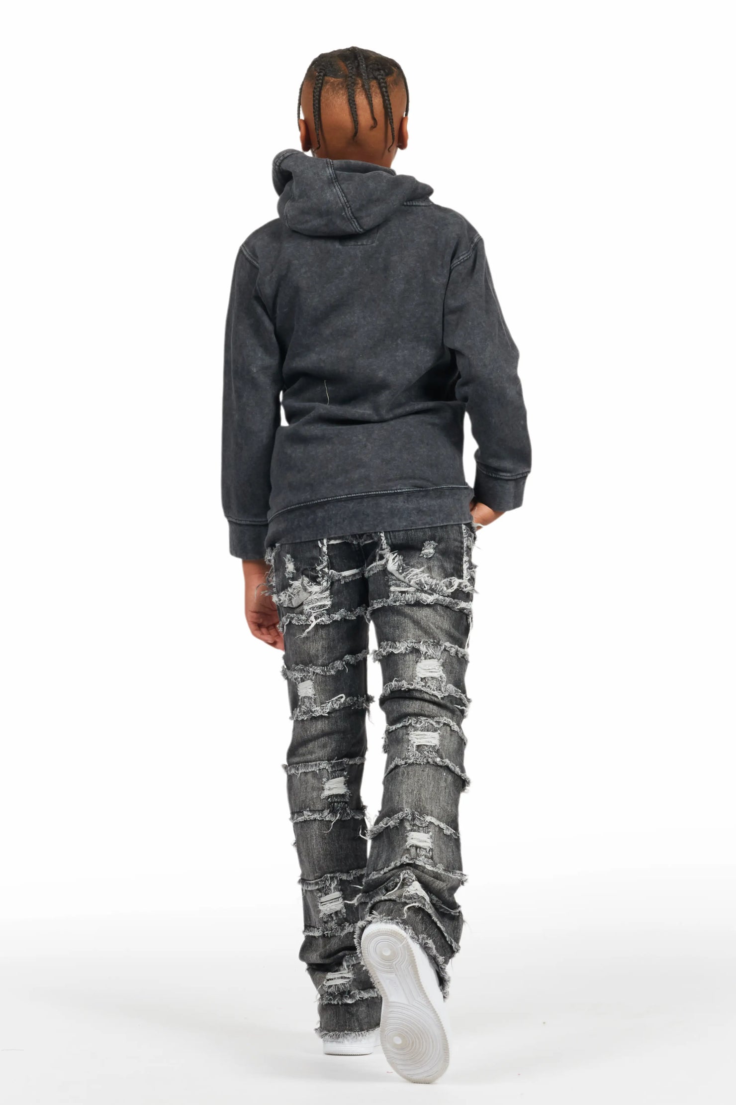 Boys Gonave Vintage Black Hoodie/Stacked Flare Jean Set