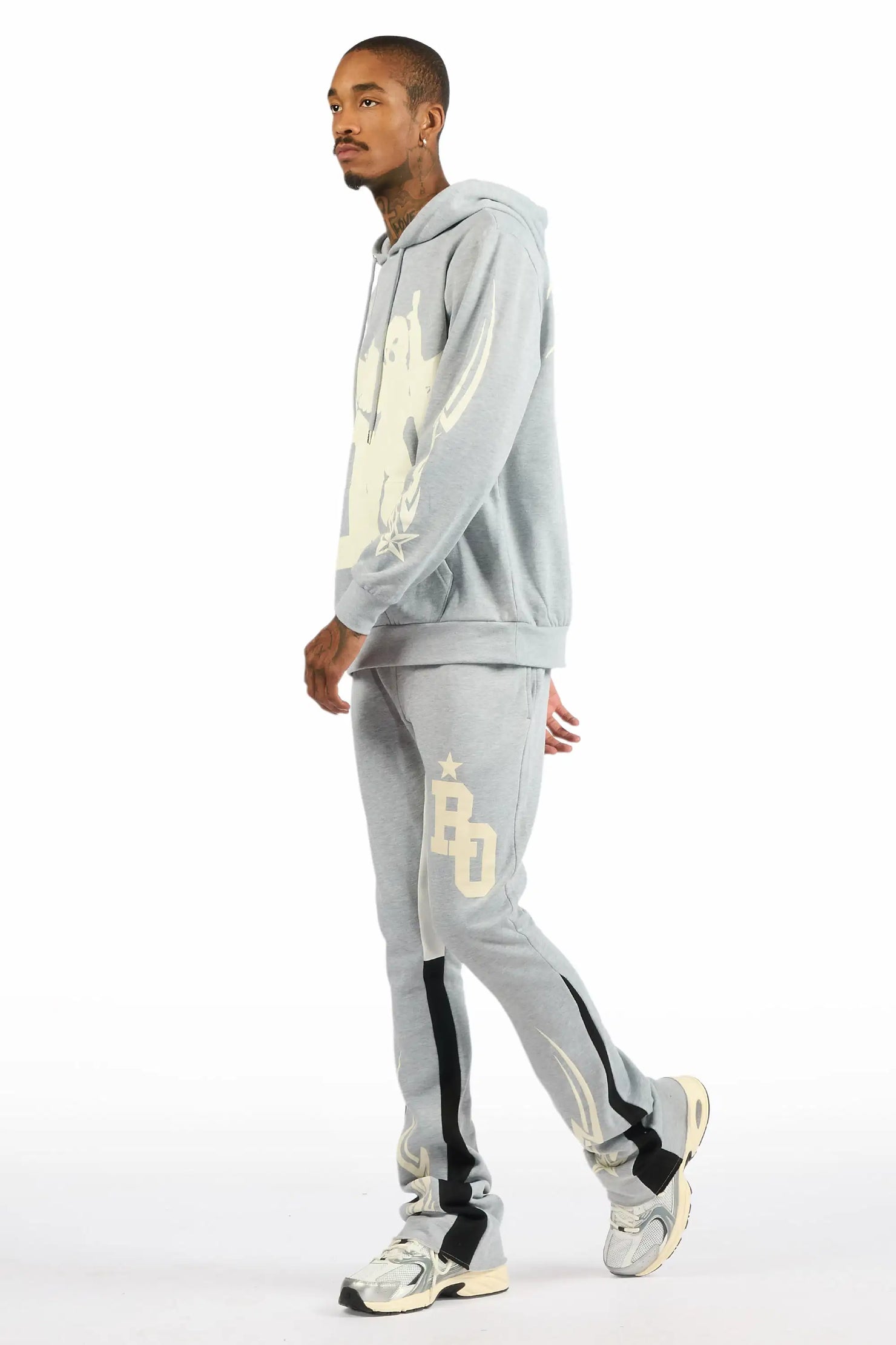 Pluton Heather Grey/Cream Hoodie/Stacked Flare Track Set