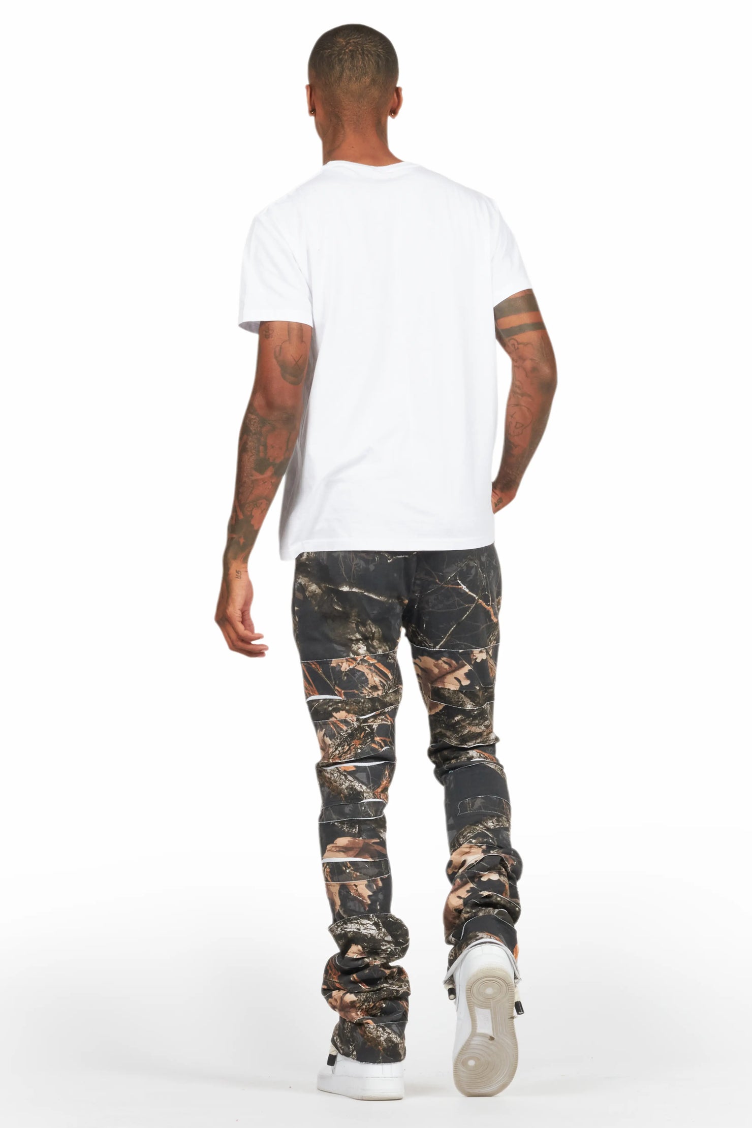 Emilio Black Tree Camo Stacked Flare Track Pant