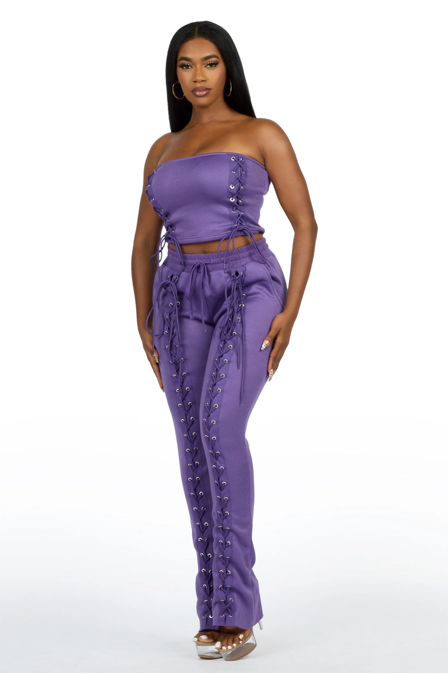 KaeMyna Purple Lace Up Tube Stacked Track Set