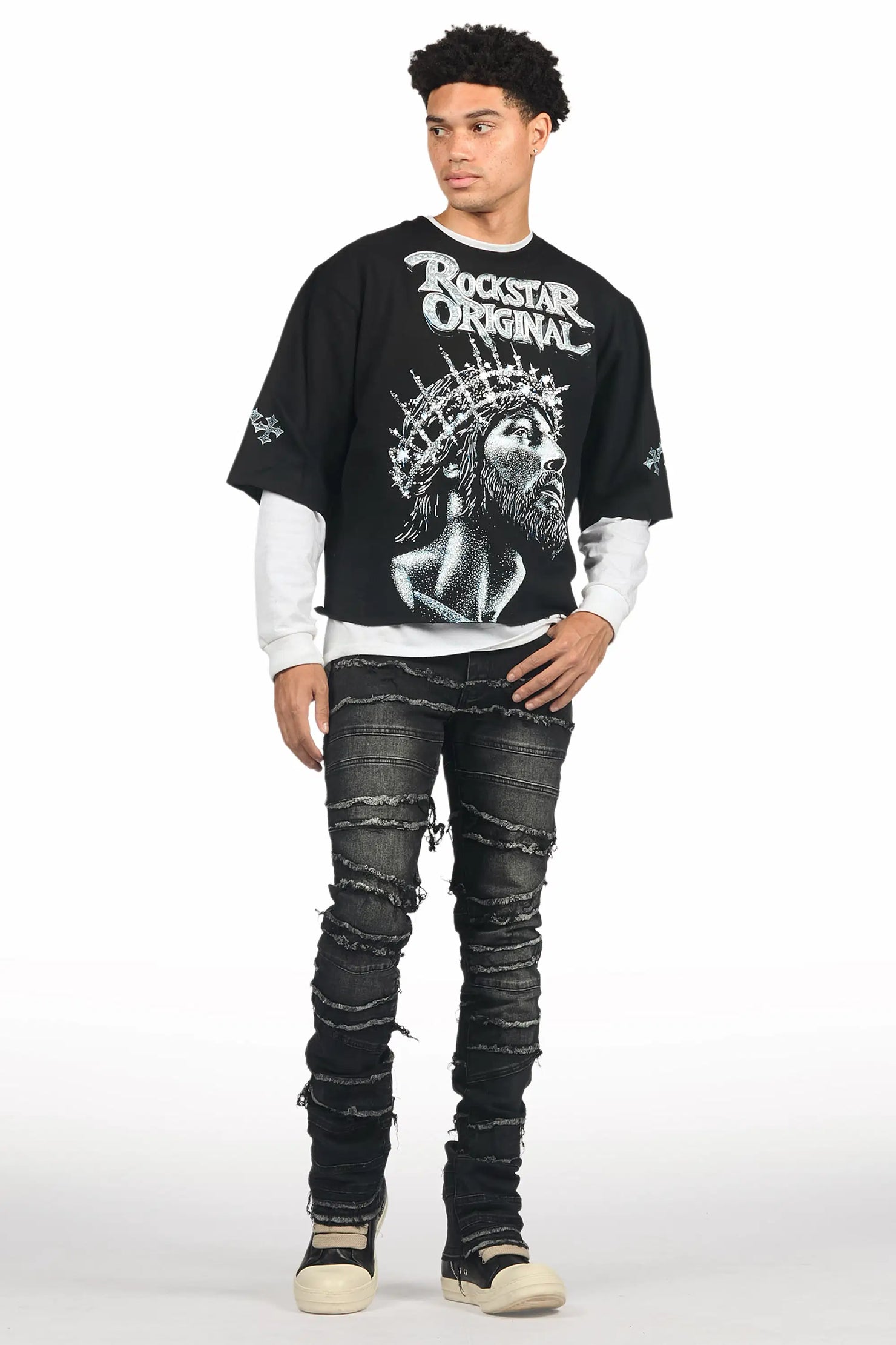 Darius Black Quarter Sleeve Boxy Sweatshirt