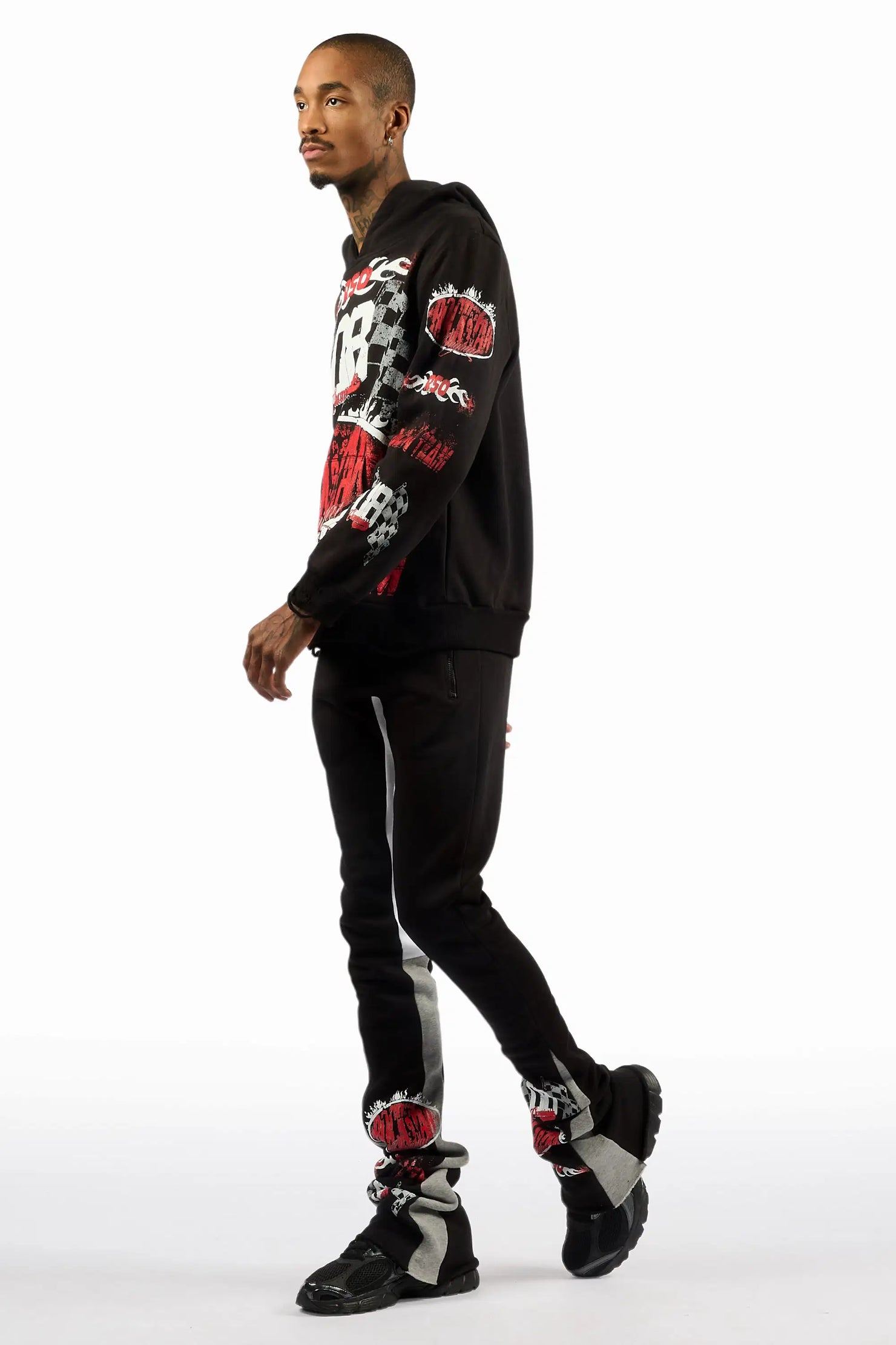 Oryen Black/Red Hoodie/Super Stacked Track Set