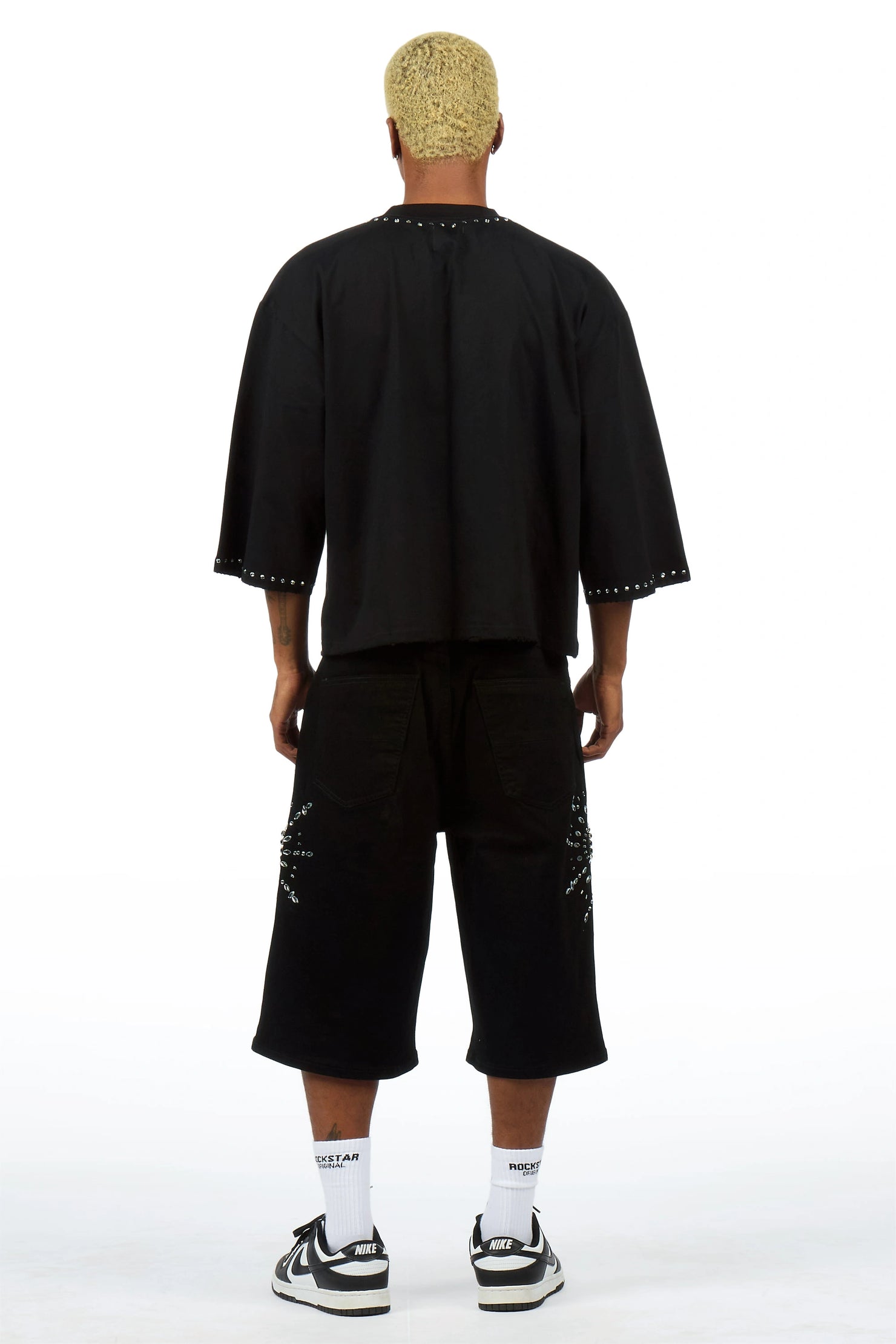 Tryst Black Rhinestone T-Shirt Denim Short Set
