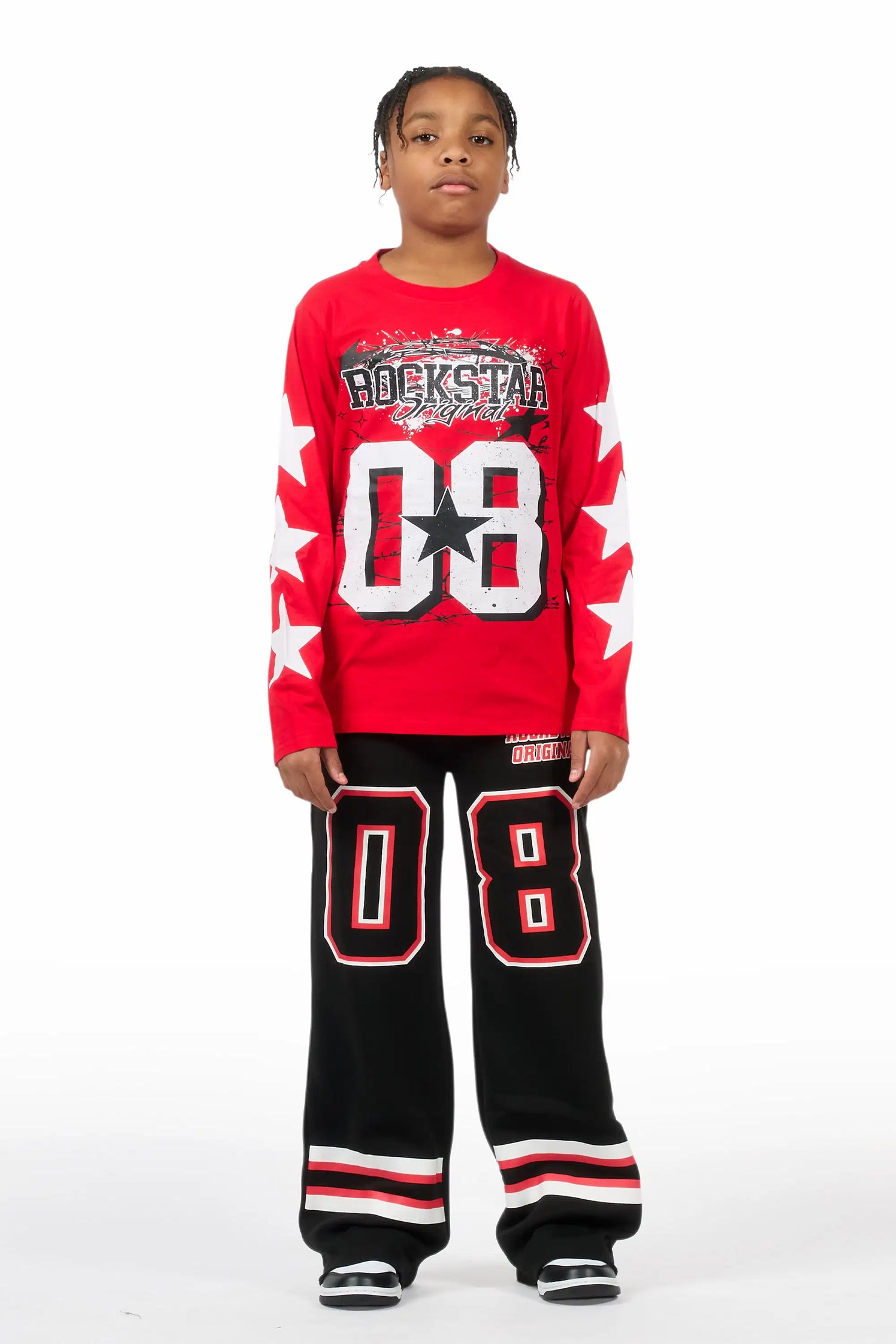 Boys Lenayh Black/Red Baggy Track Pant