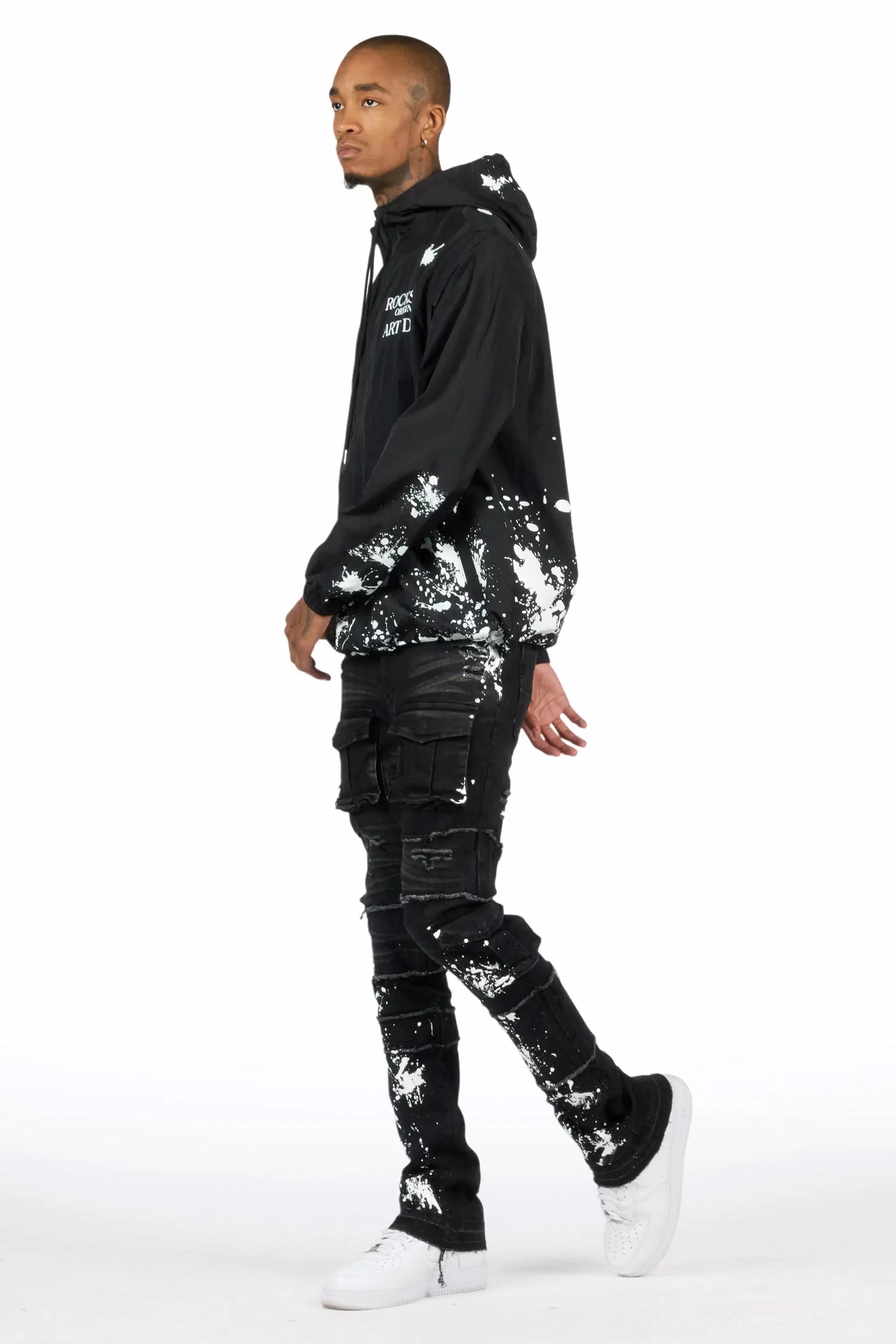 Raffer Black/Black Windbreaker/Stacked Cargo Flare Jean