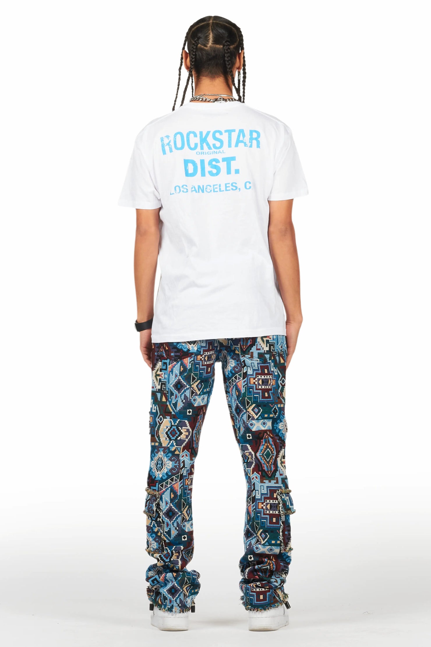 Tayami Tapestry Blue Cargo Stacked Flare Jean