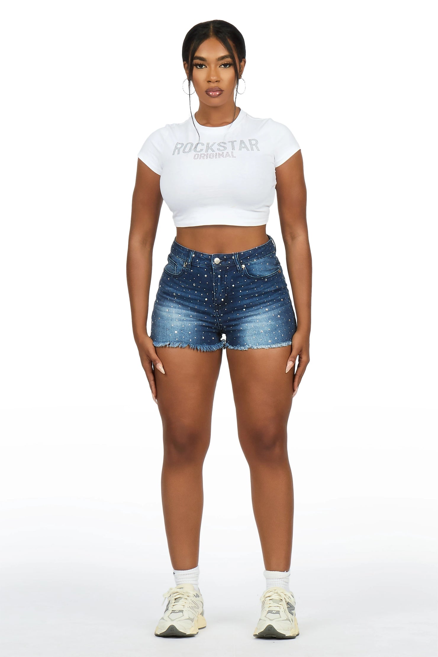Kelle Dark Wash Rhinestone Booty Short