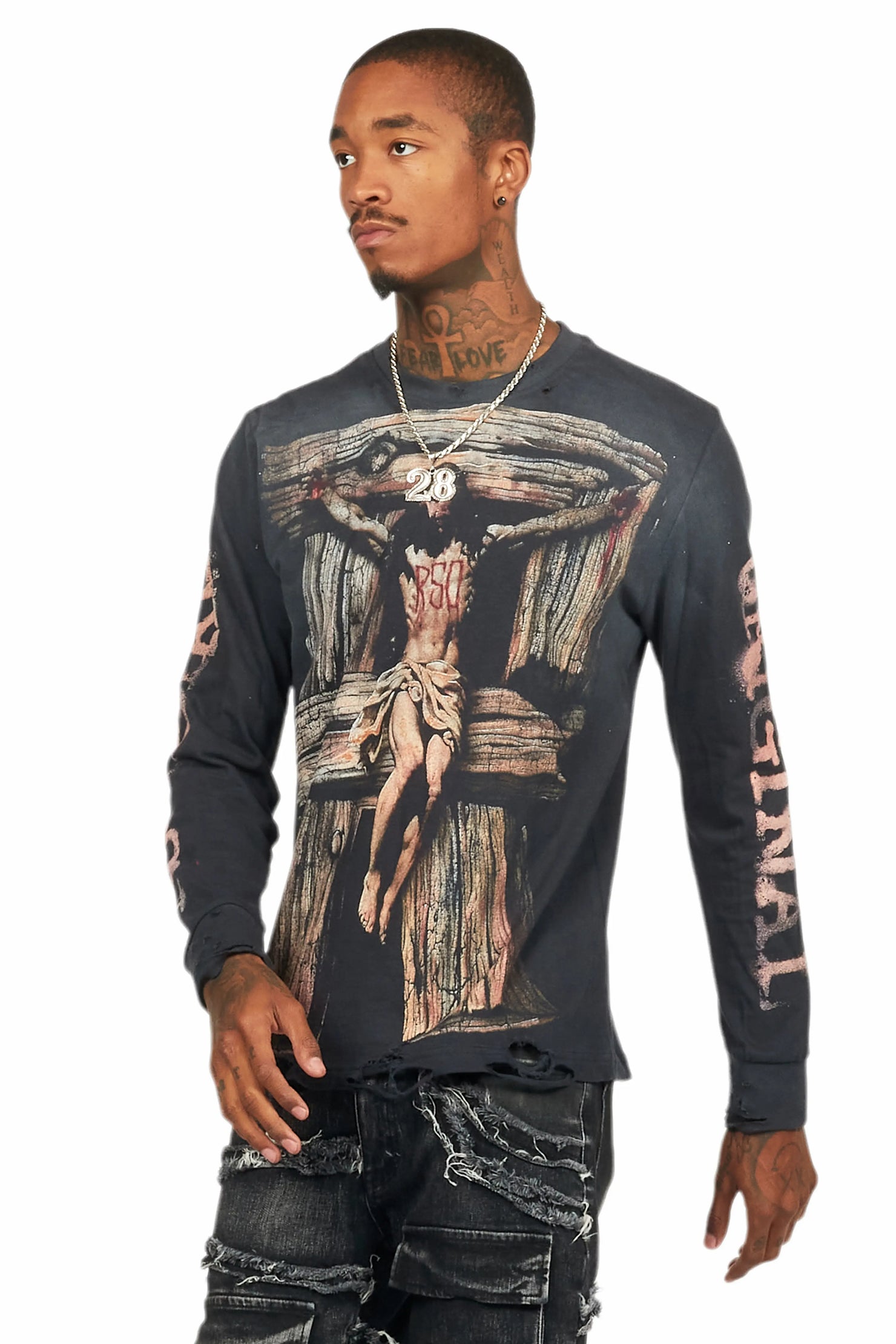 Panos Black Long Sleeve Graphic T-Shirt