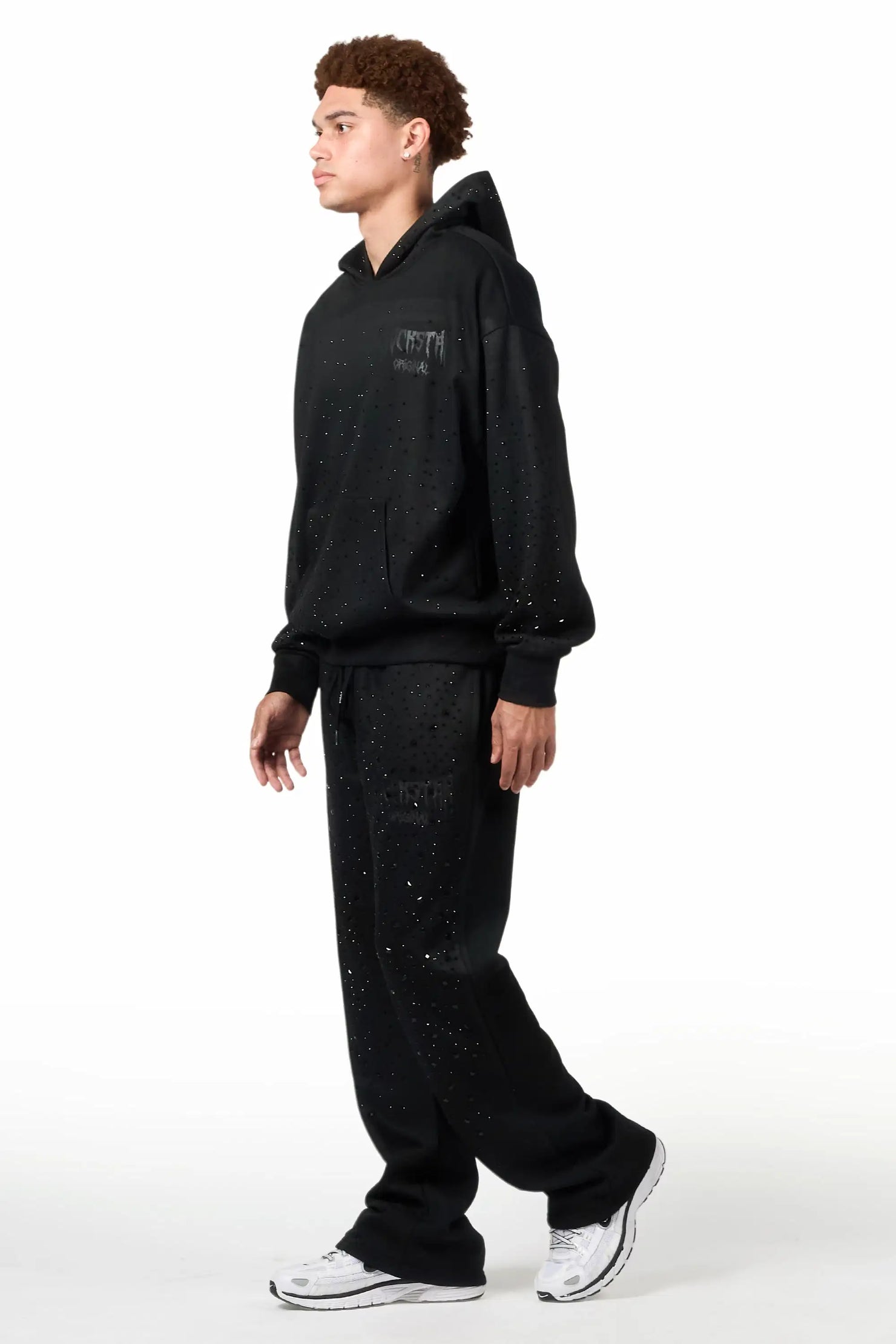 Twinkle Black/Black Rhinestone Hoodie Relaxed Track Set