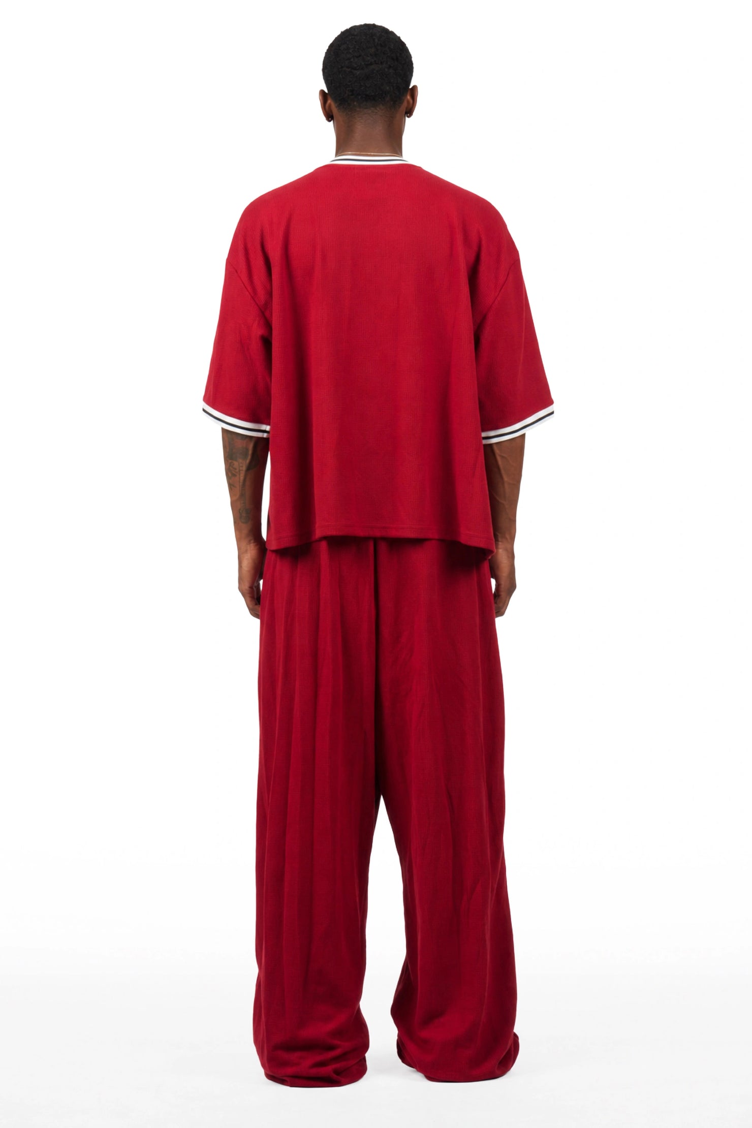 Ezel Red Crop Boxy Tee/Barrel Fit Track Set