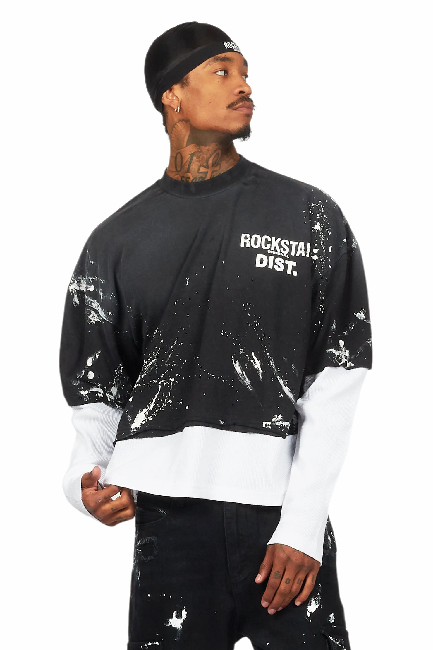 Paley Black Thermal Double Layer Boxy Crop T-Shirt