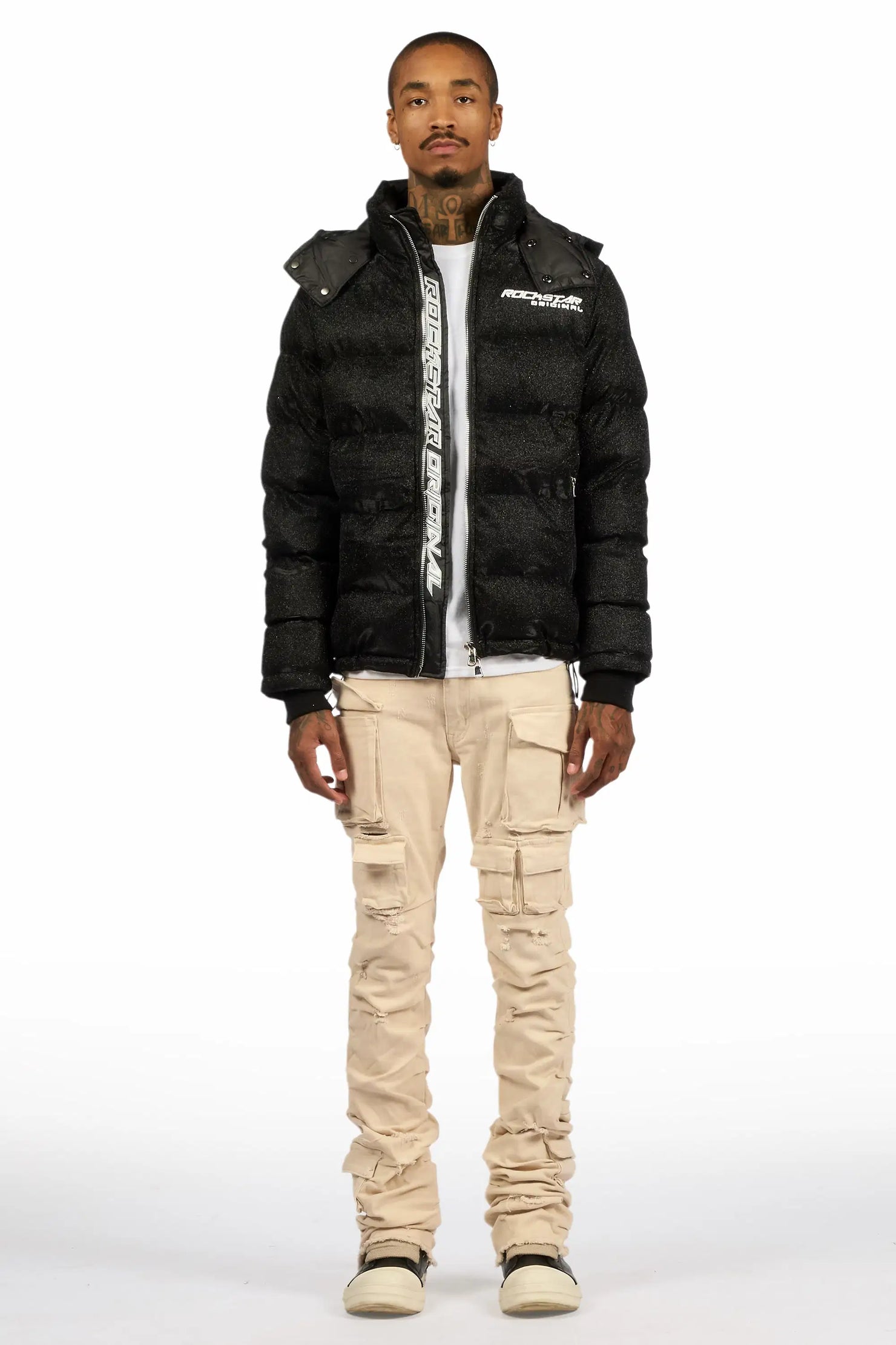 Gentry Beige Stacked Flare Jean