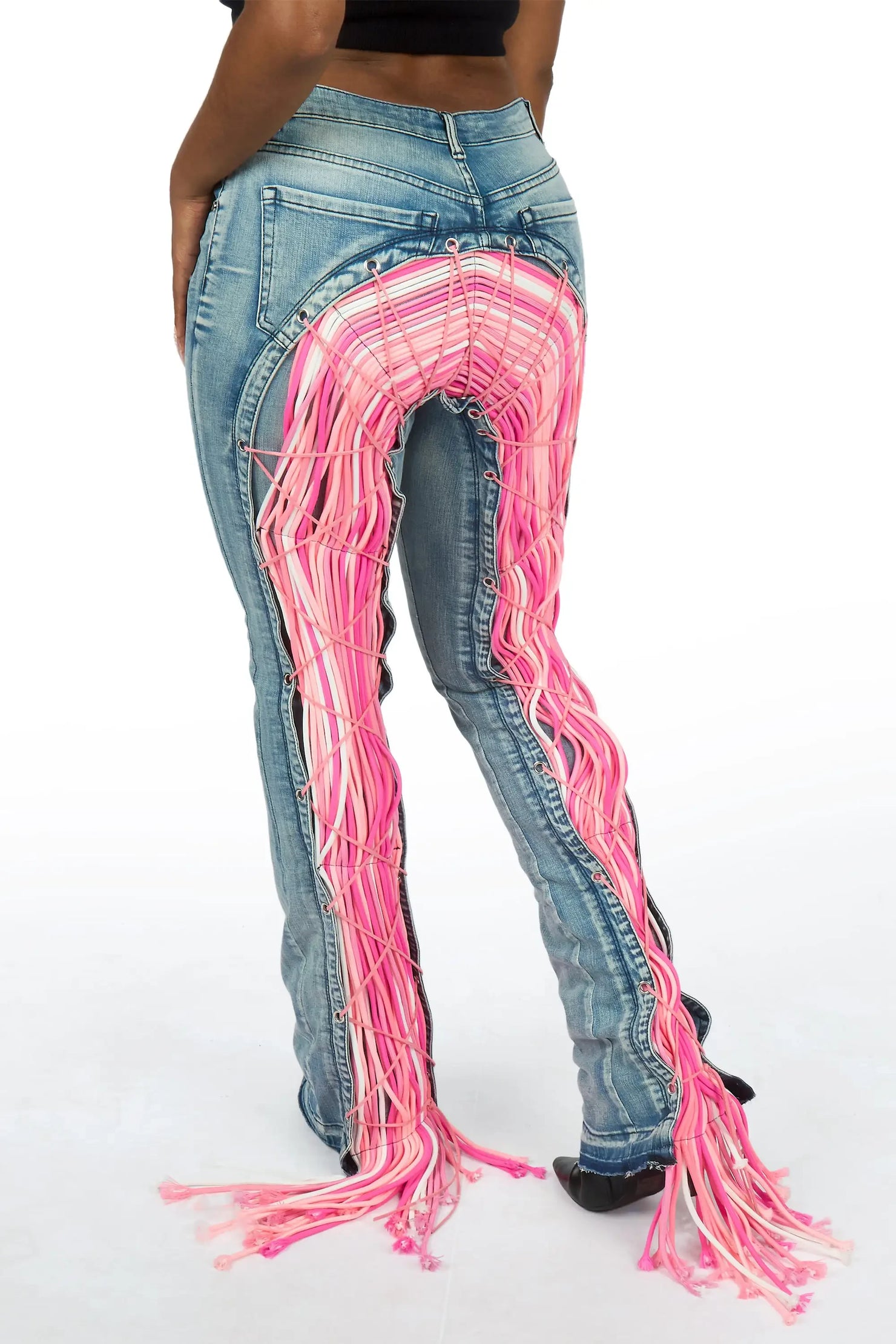 Ottiana Light Blue/Pink Stacked Flare Jean