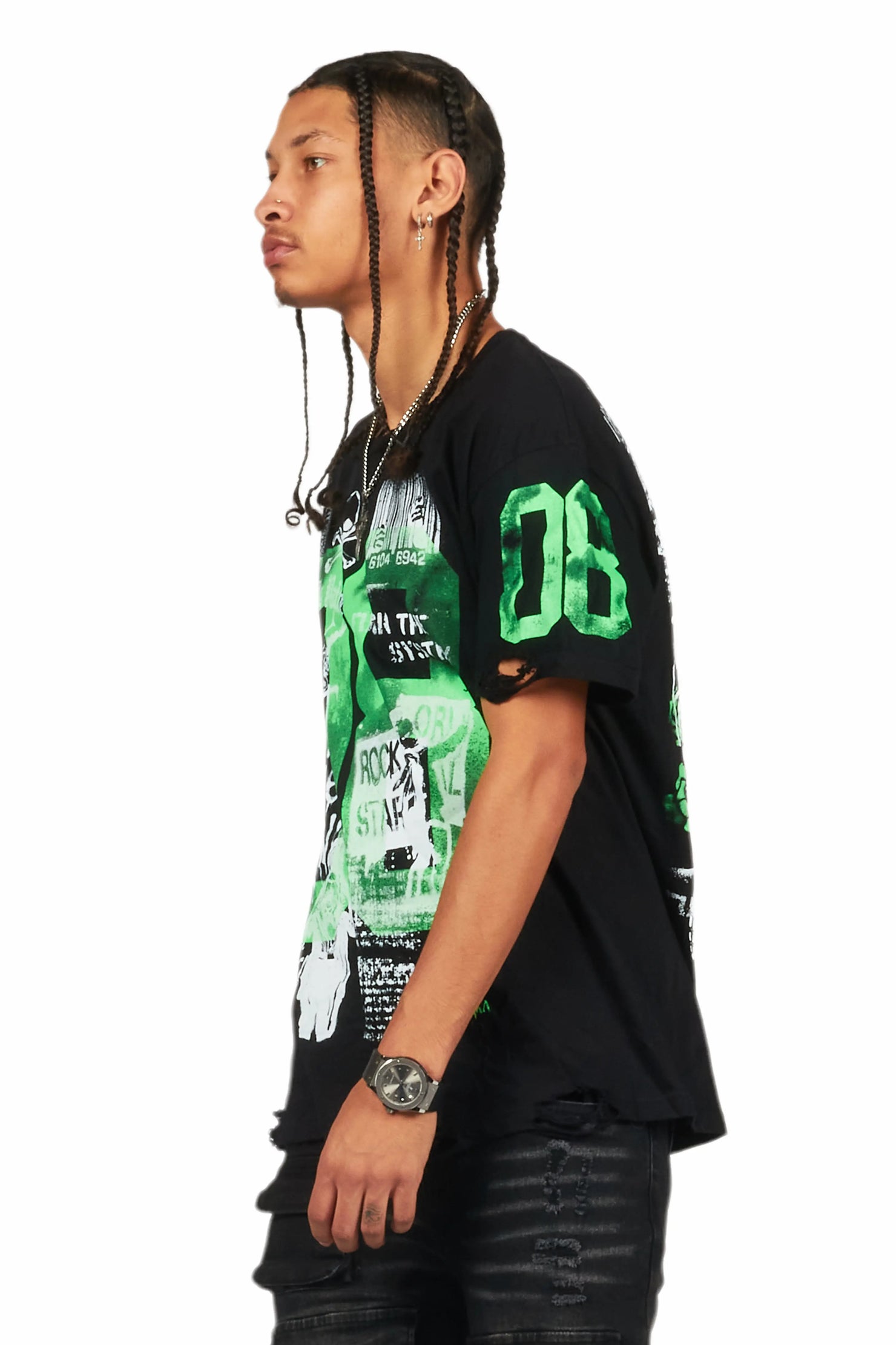 Grill Black/Green Graphic Oversized T-Shirt