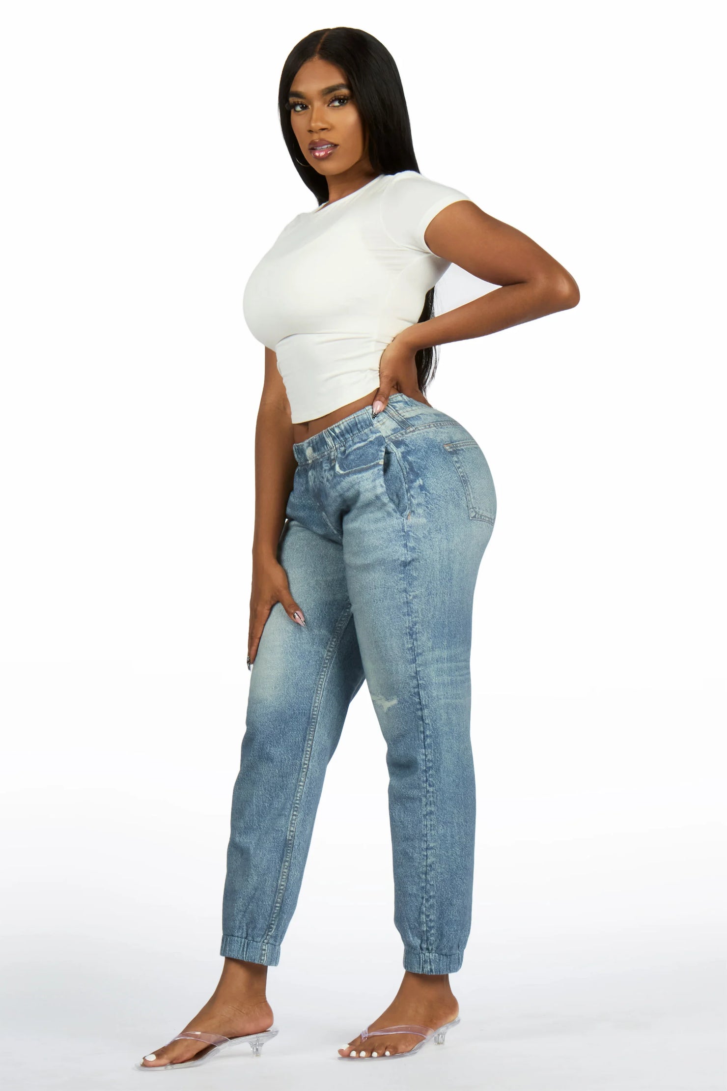 Deauta Med. Wash Denim Print Stretch Terry Sweatpant Jean