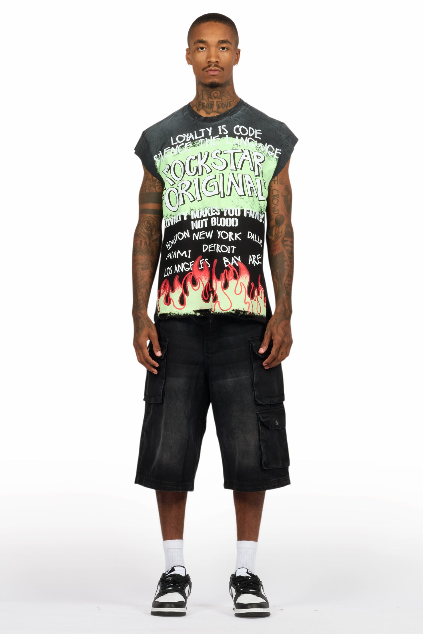 Beno Black Muscle Tee/Denim Jort Set