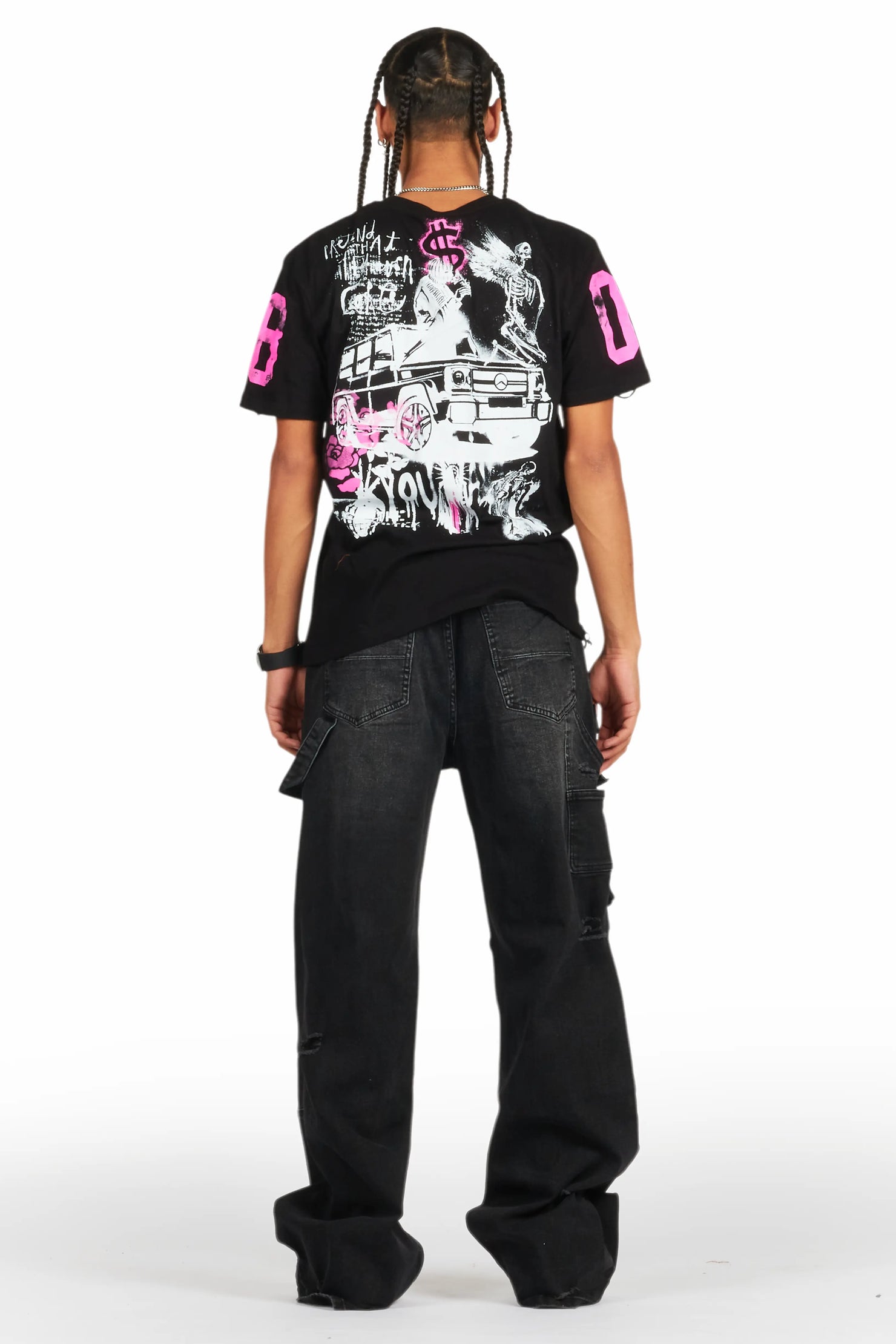 Grill Black/Pink Graphic Oversized T-Shirt