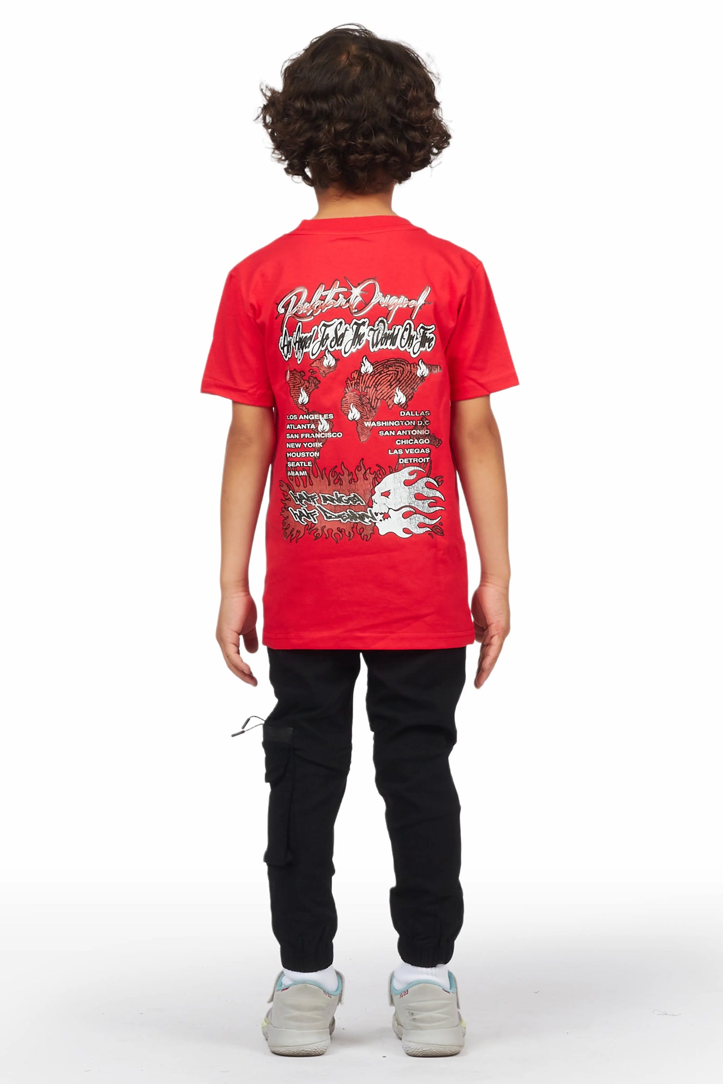 Boys Zach Red/Black T-Shirt Cargo Pant Set