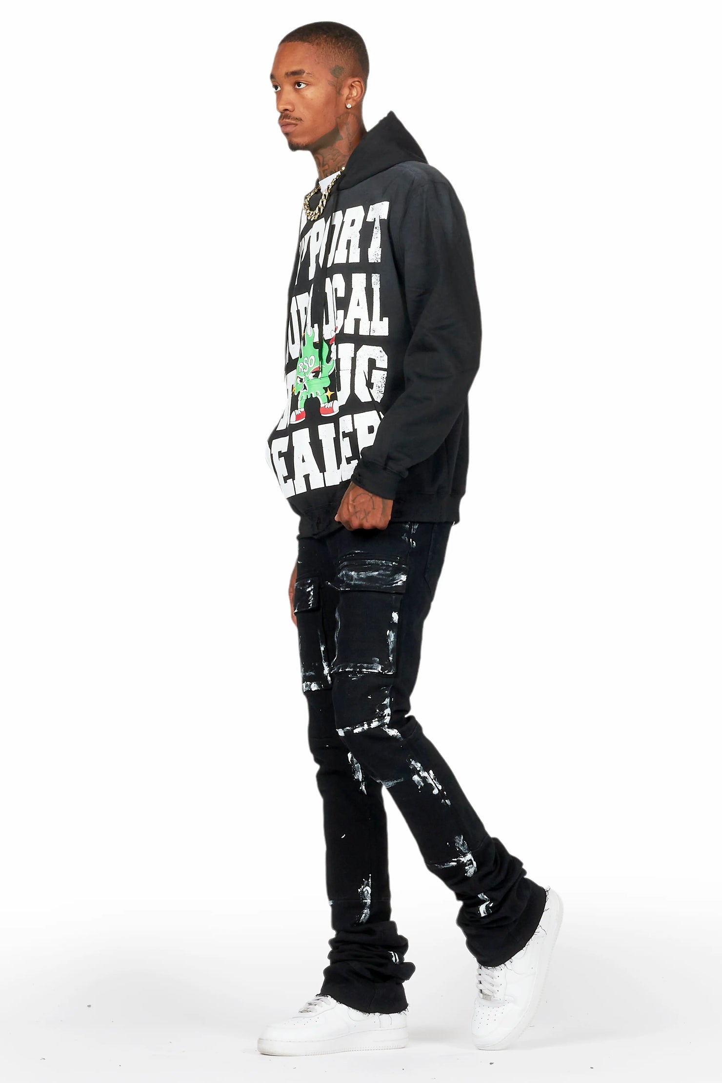 Tarl Black Hoodie/Super Stacked Flare Jean Bundle