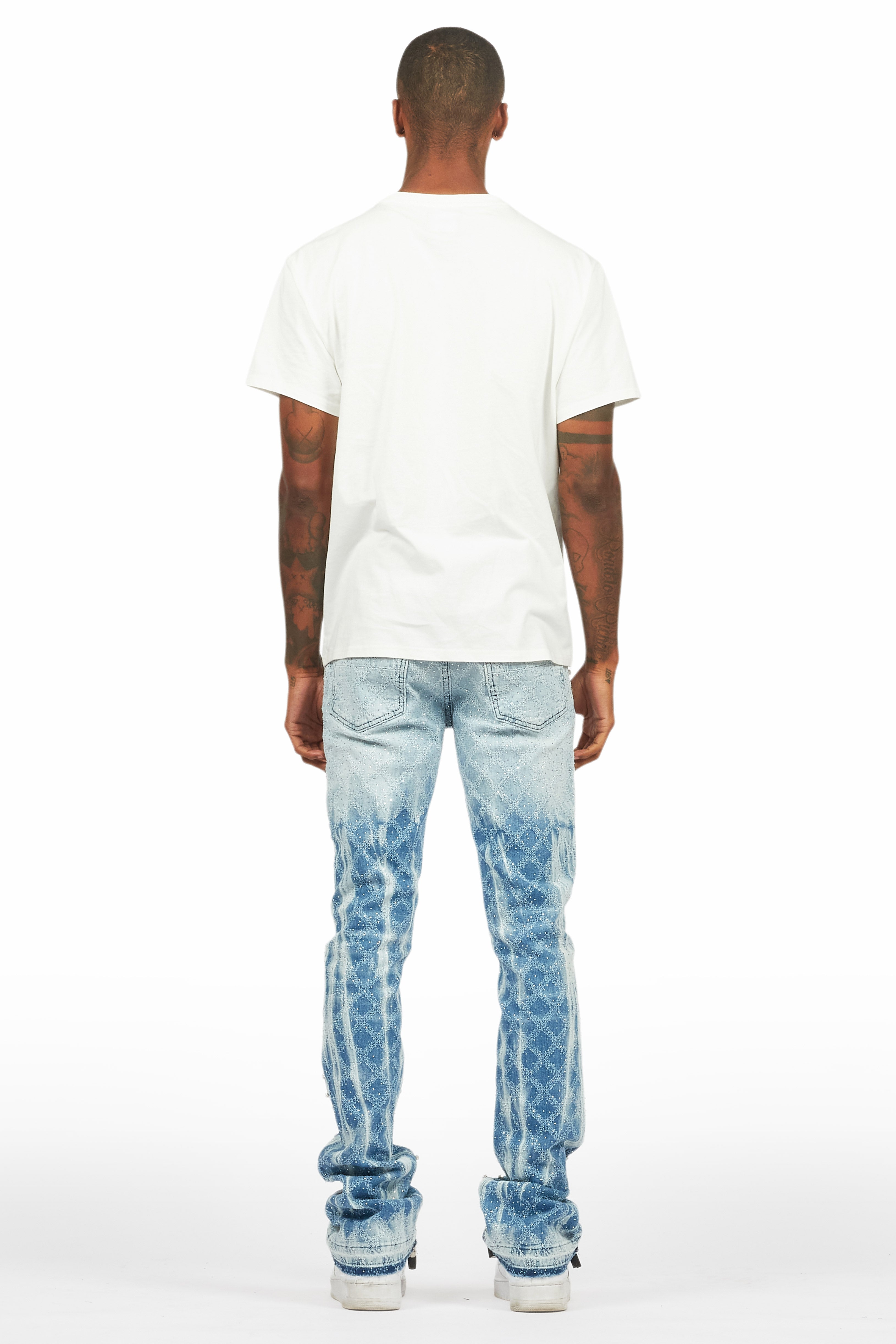 Glit Blue Rhinestone Stacked Flare Jean– Rockstar Original
