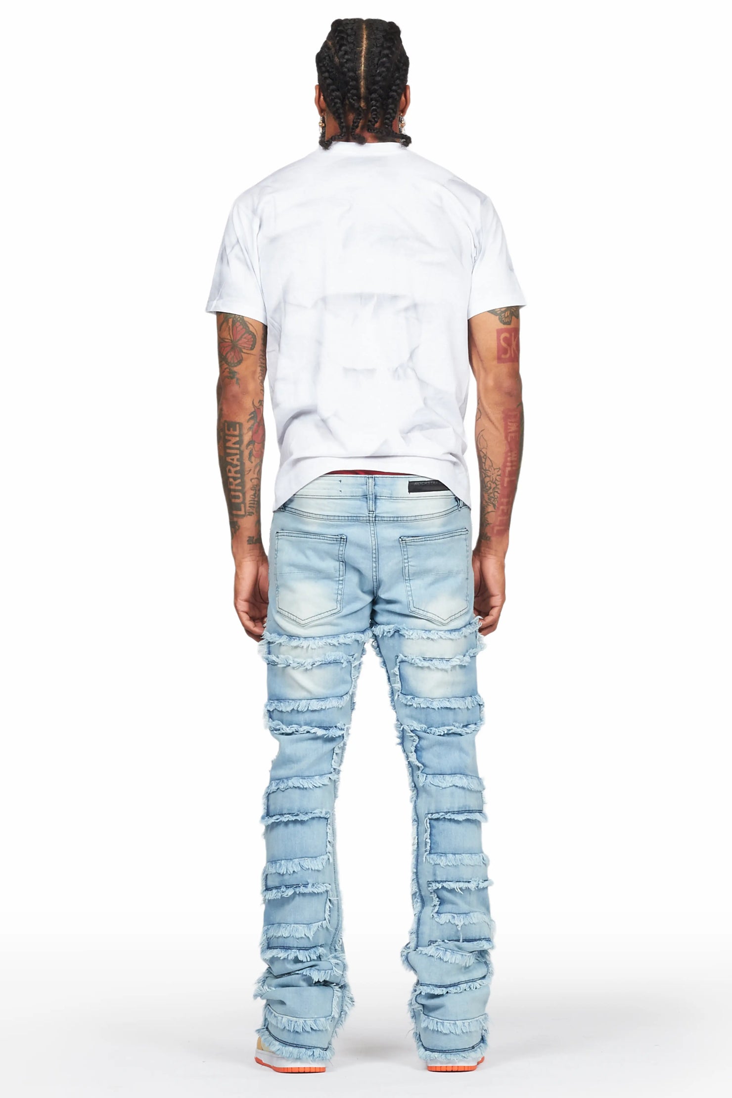 Qasim Blue Painter Stacked Flare Jean