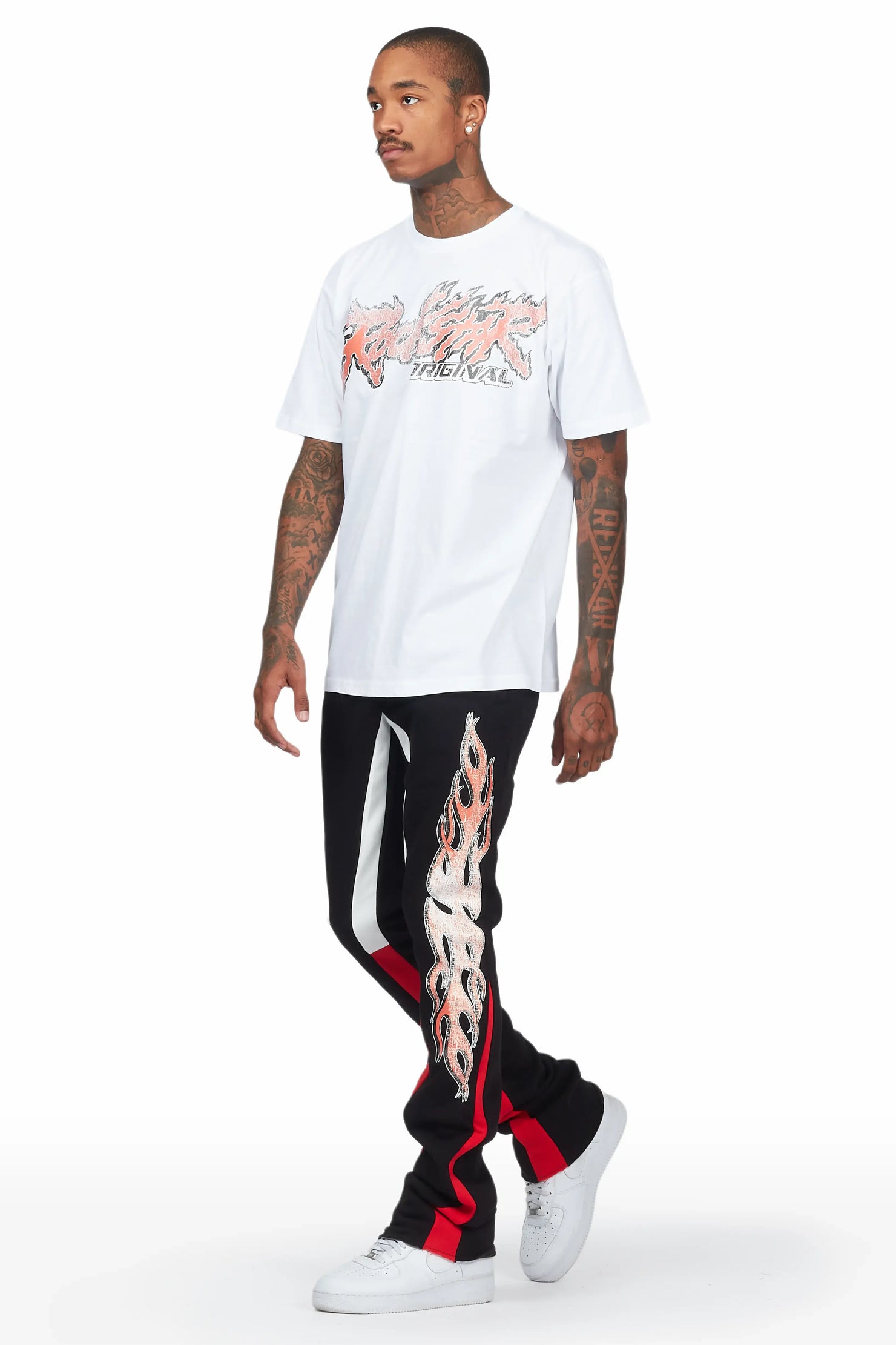 Yash White/Black T-Shirt Stacked Flare Track Set