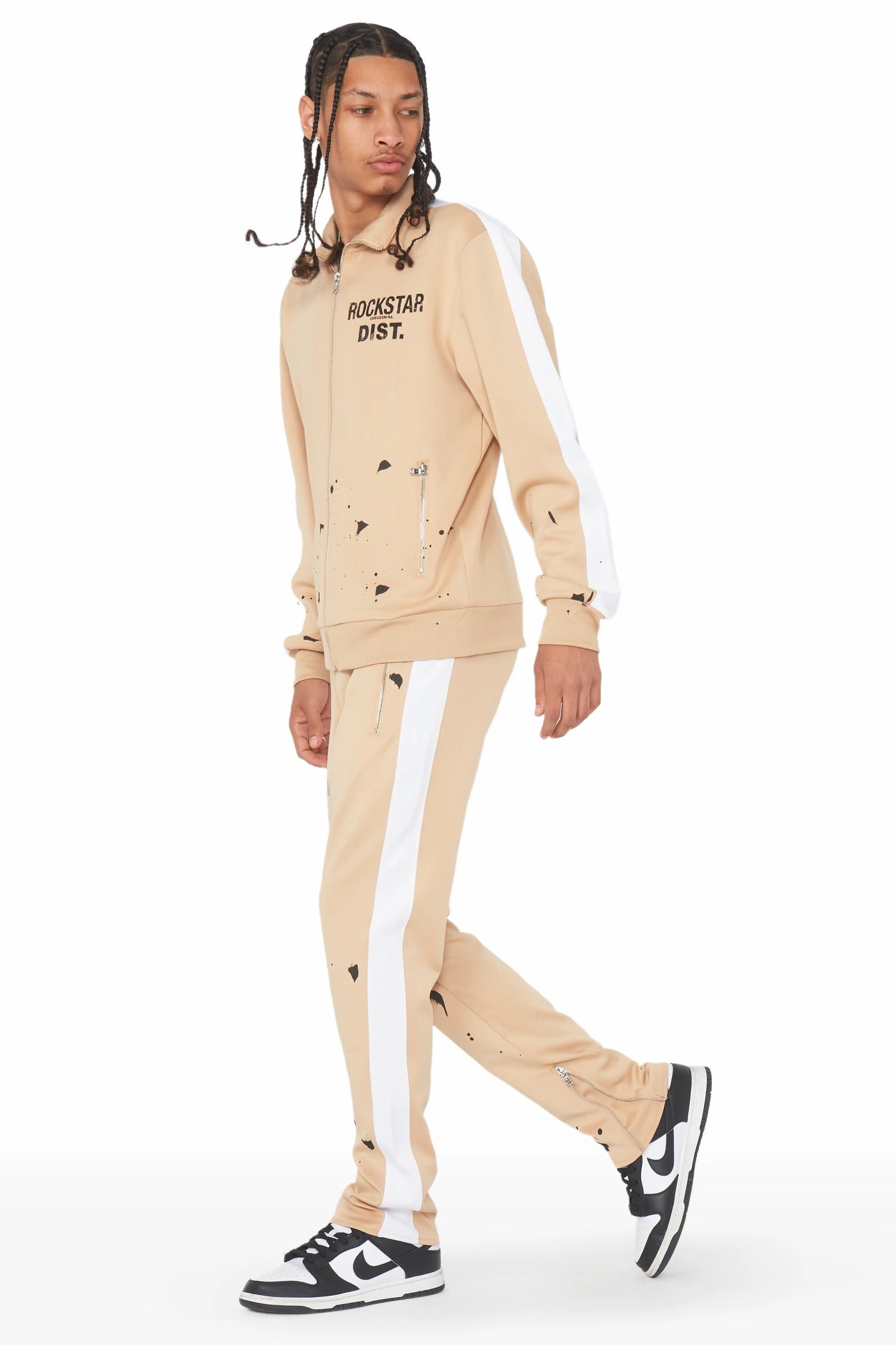 Raffer Beige Tricot Slim Fit Track Set