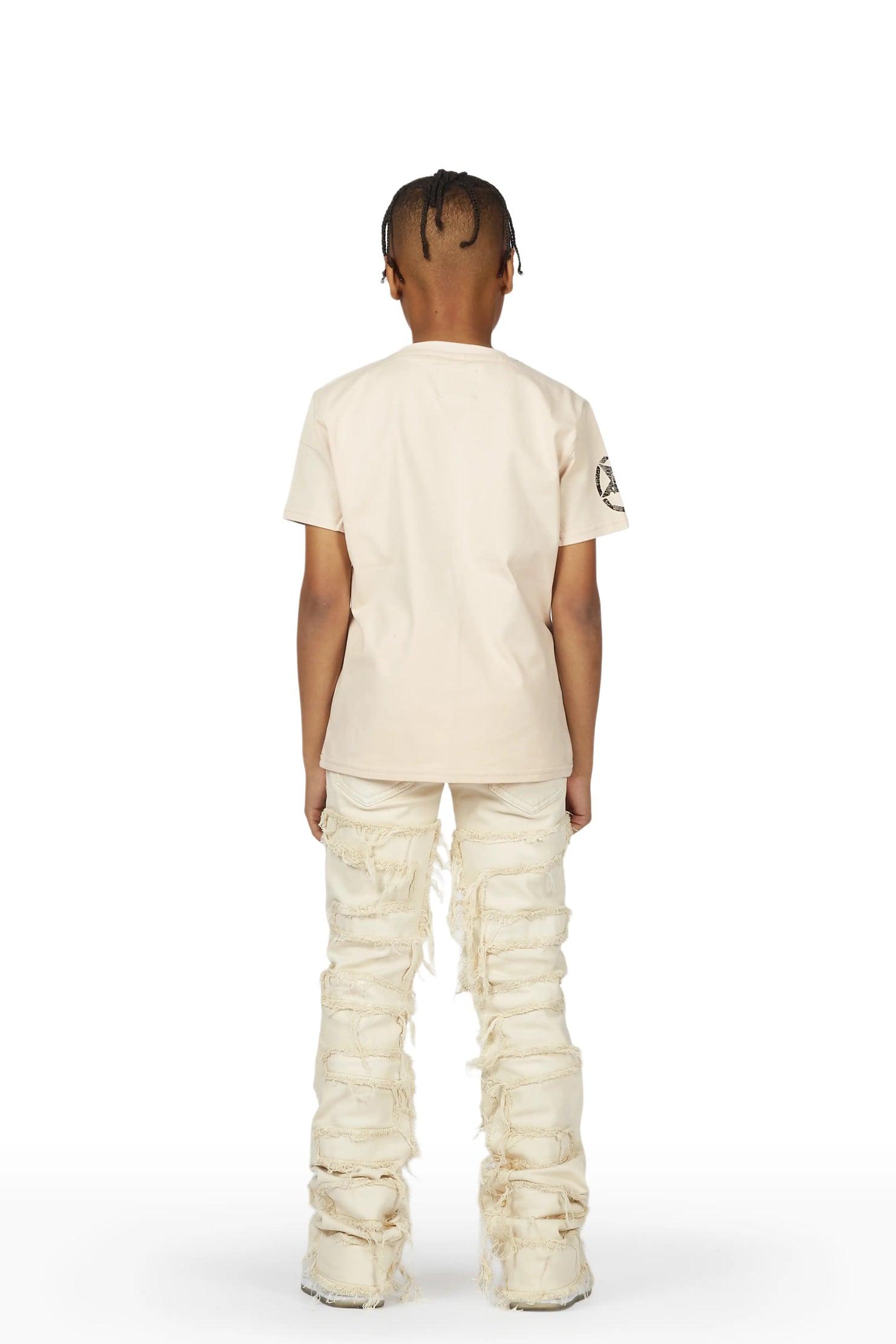 Boys Taijo Beige T-Shirt/Super Stacked Flare Jean