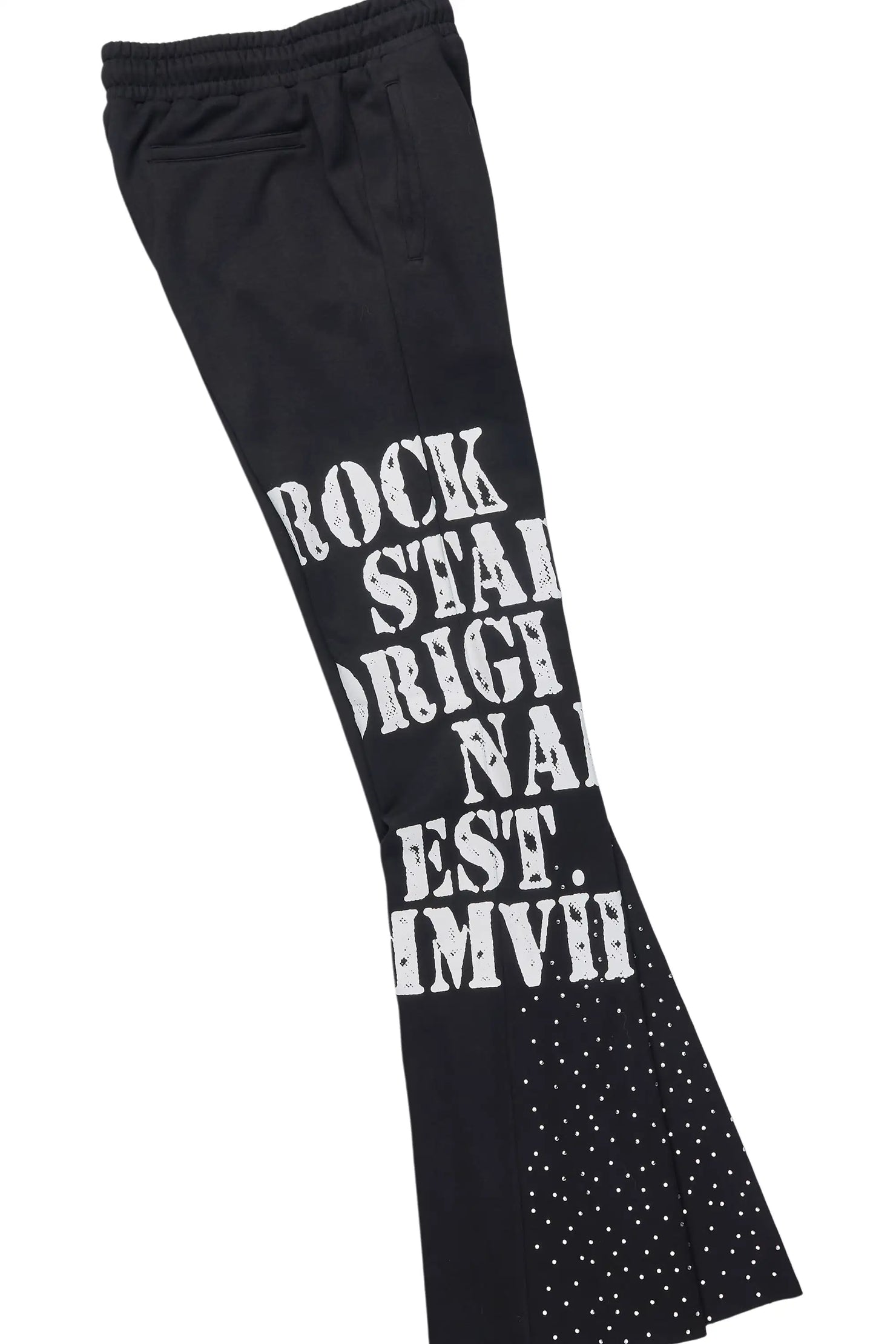 Borya Black Rhinestone Hoodie/Stacked Pant Track Set