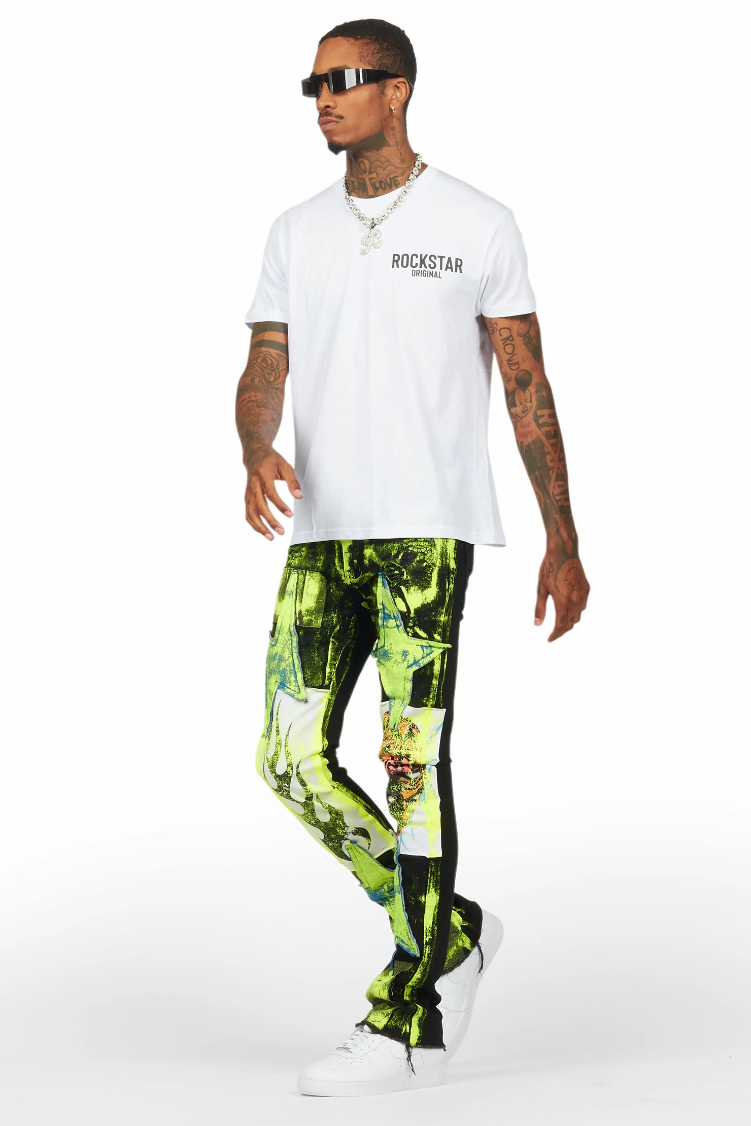 Edge Black/Yellow Roller Paint Stacked Flare Jean