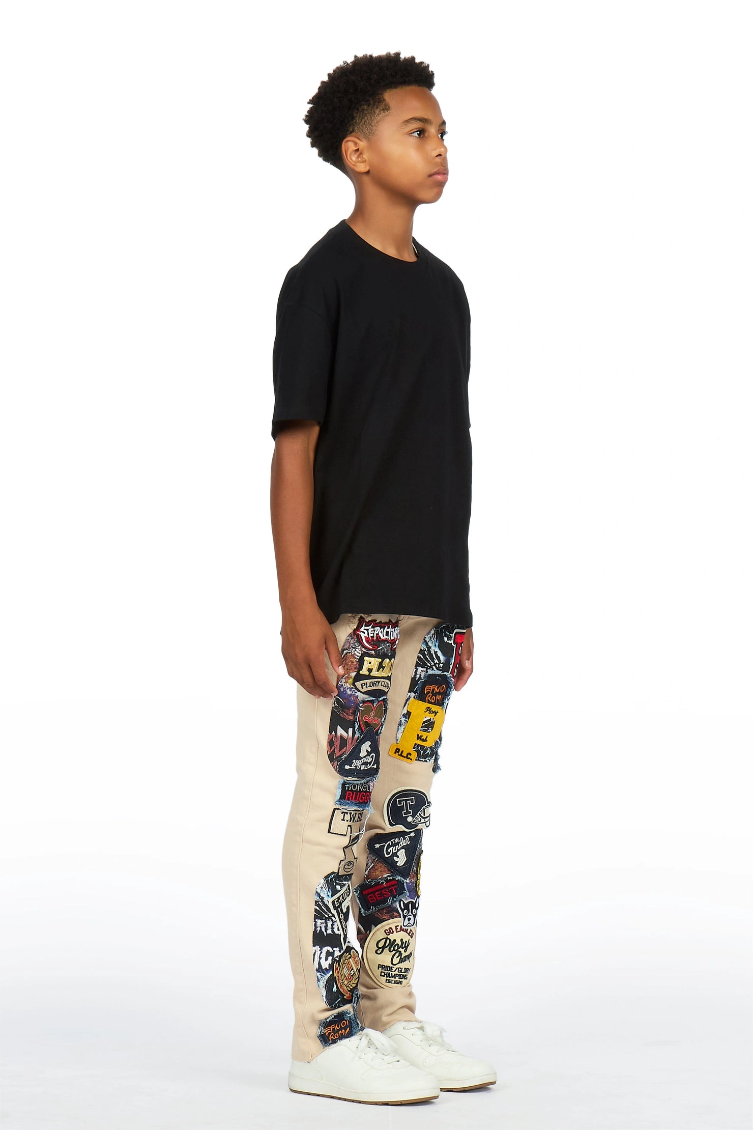 Boys Espen Beige Slim Patchwork Jean