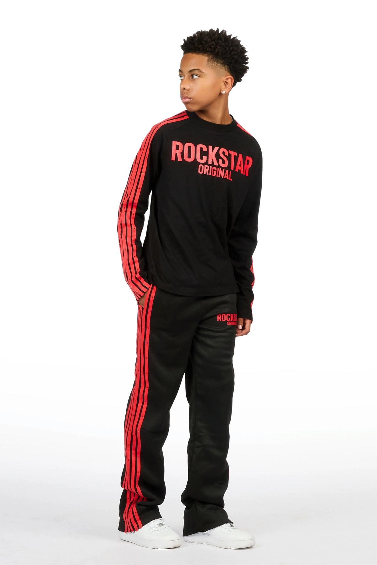 Boys Gulis Black Rhinestone Long Sleeve Shirt Relaxed Track Set