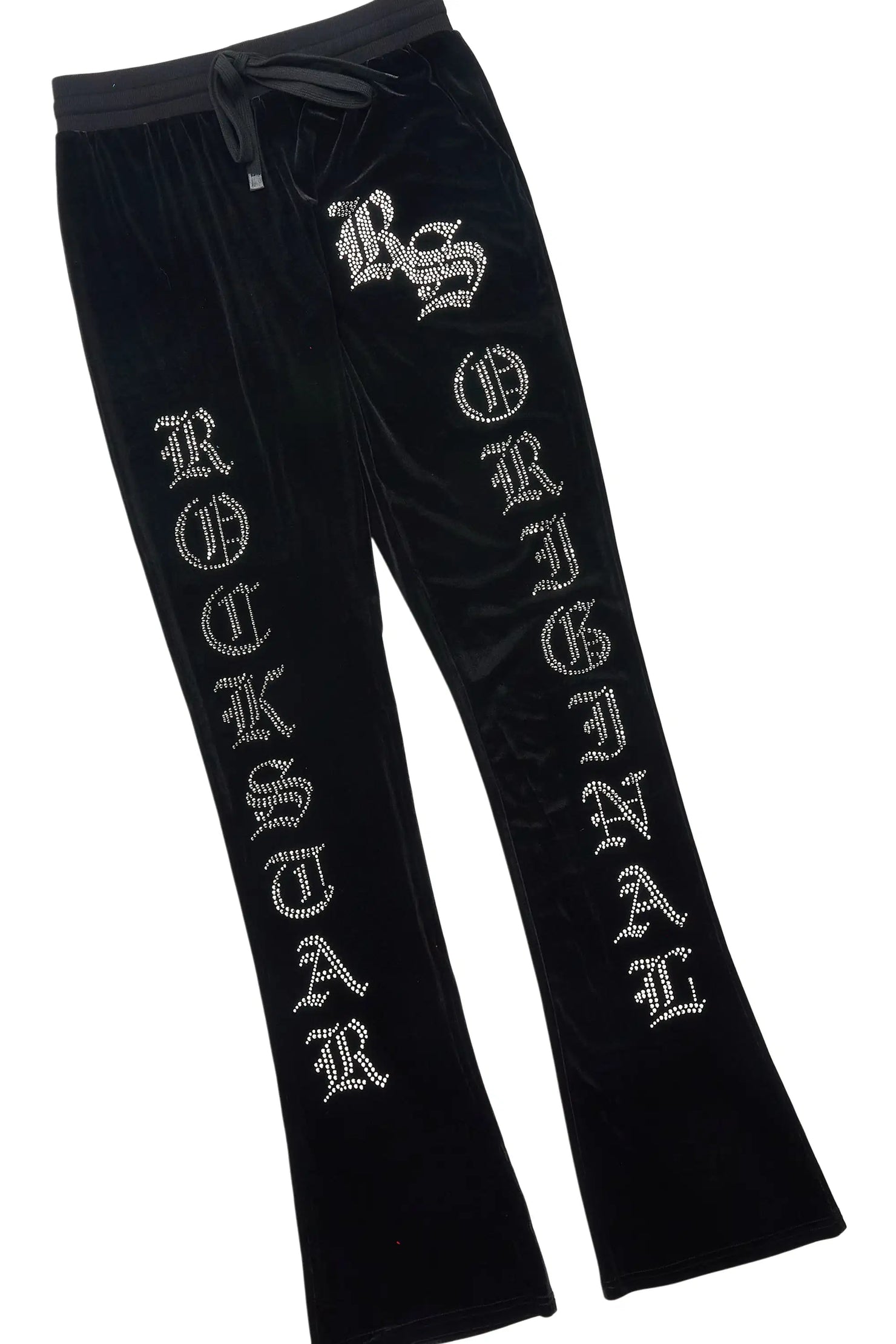 Doniqua Black Rhinestone Velour Stacked Track Set