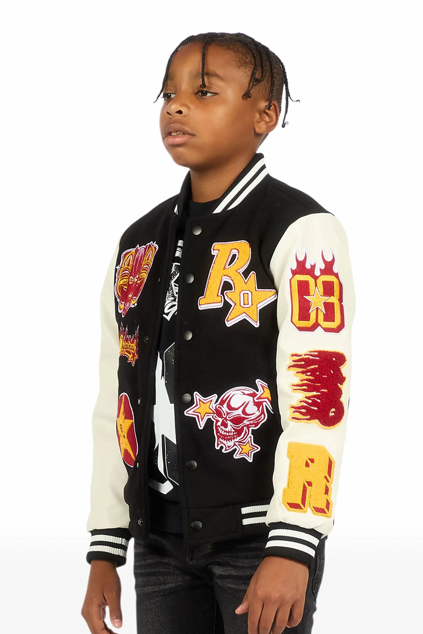 Boys Fio 2.0 Black/White Varsity Jacket