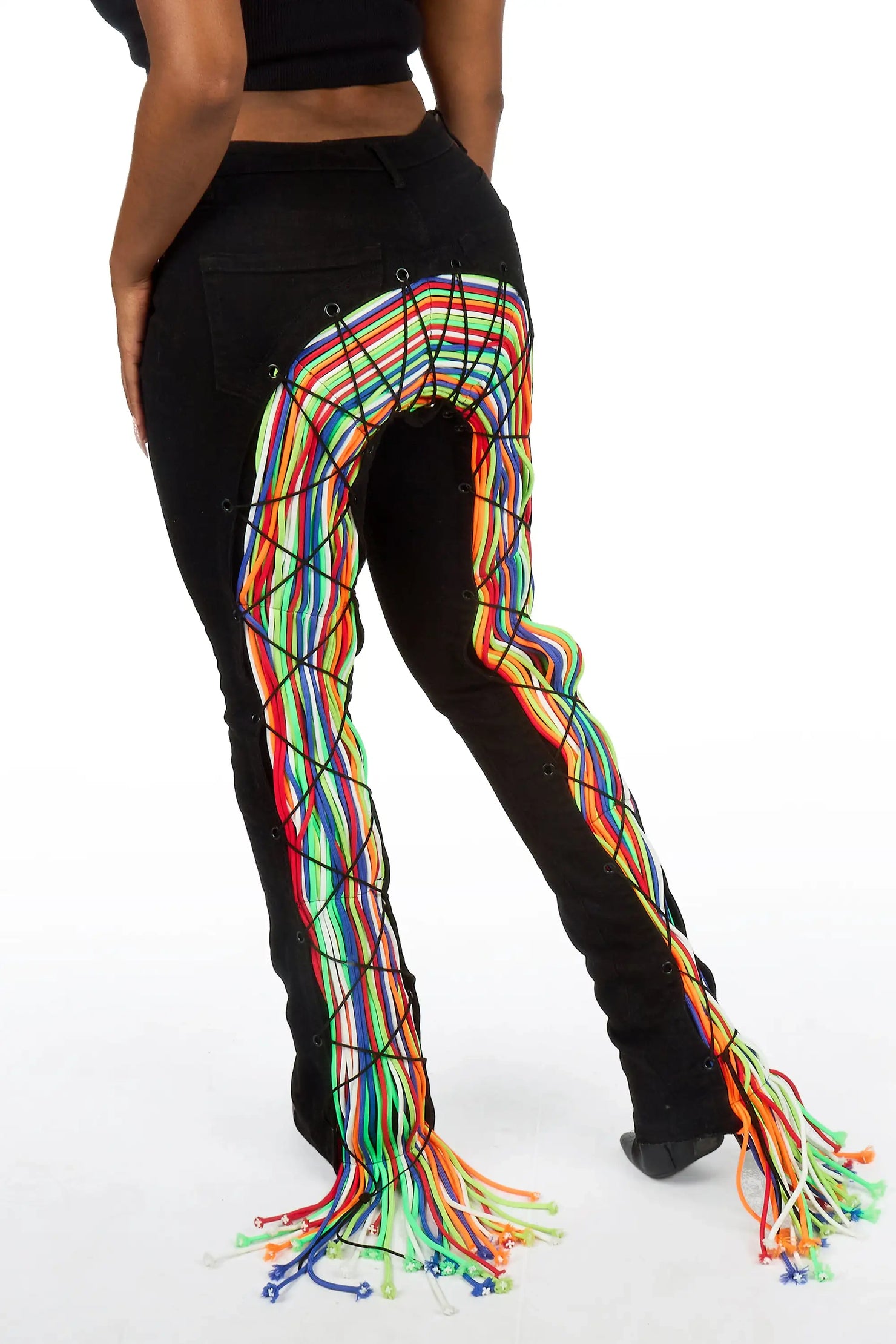 Ottiana Black/Multi Stacked Flare Jean