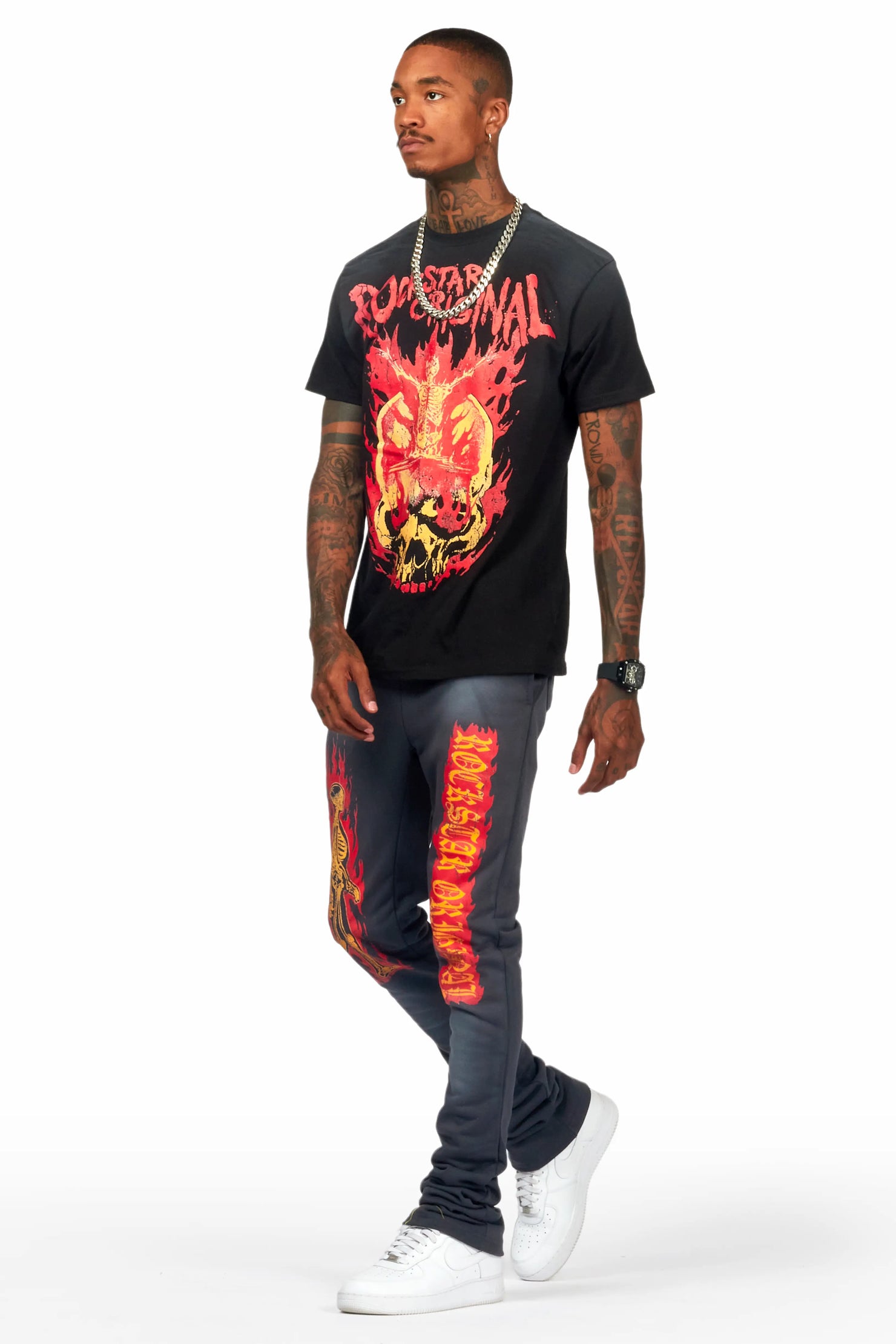 Waho Charcoal/Black T-Shirt/Stacked Flare Track Set