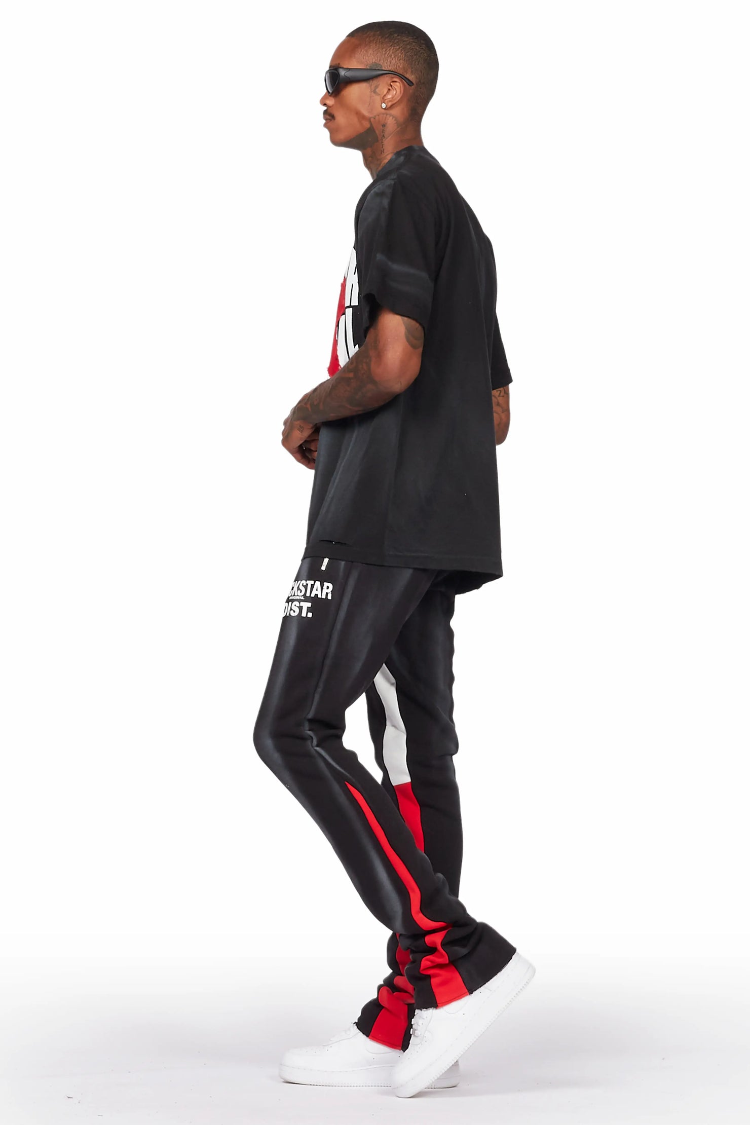 Firoz Black/White Graphic Stacked Flare Pant