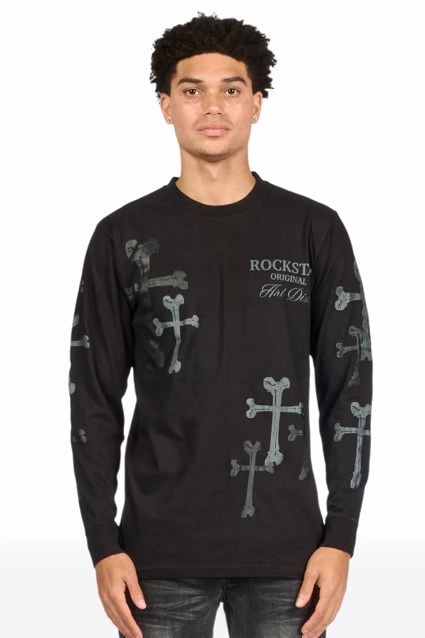 Olivier Black Long Sleeve Graphic T-Shirt