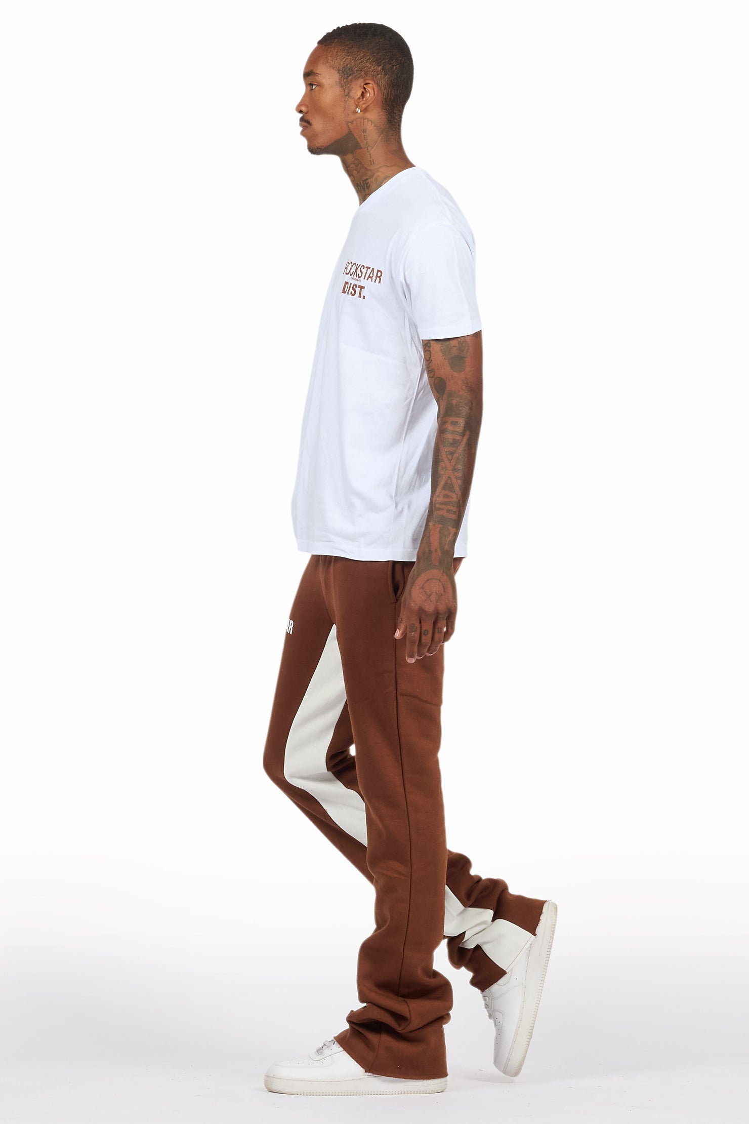 Lake White/Brown T-Shirt/Stacked Baggy Track Pant Set