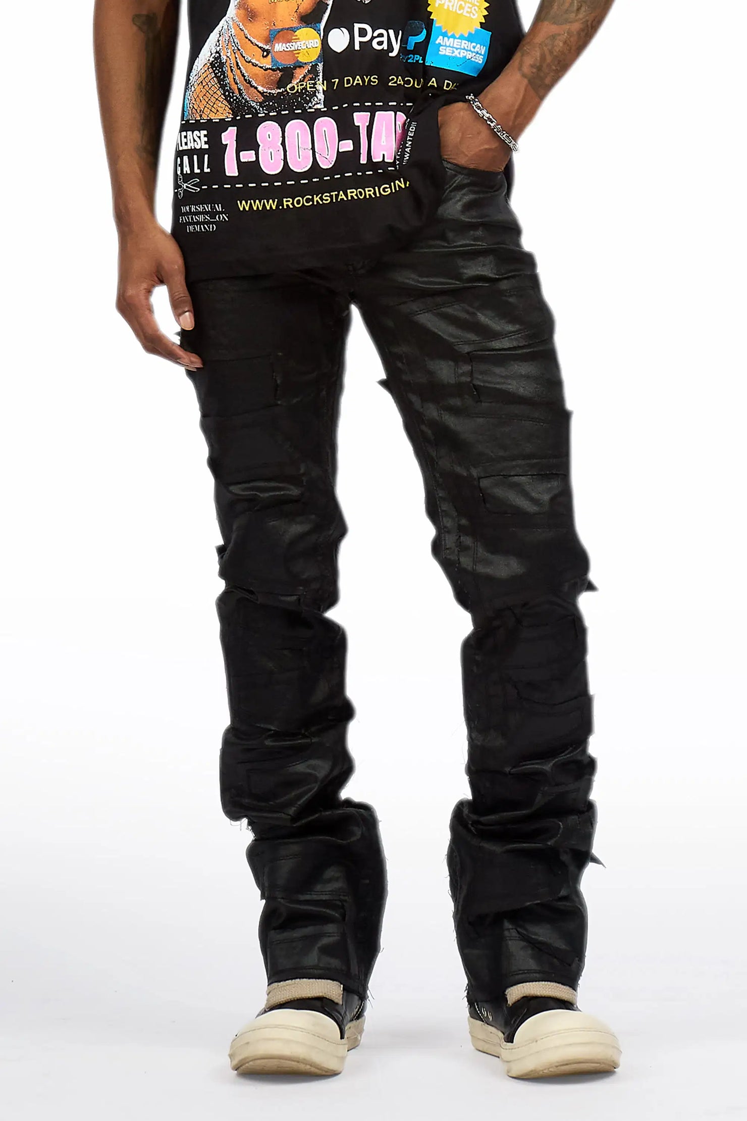 Shake Black Coated Stacked Flare Jean