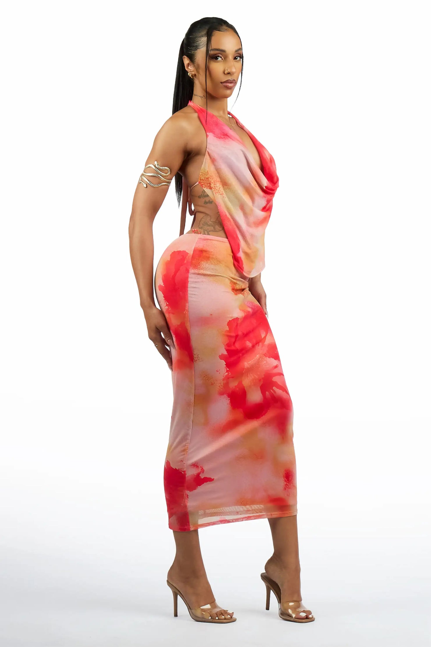 Bloom Red Maxi Drape Neck Dress