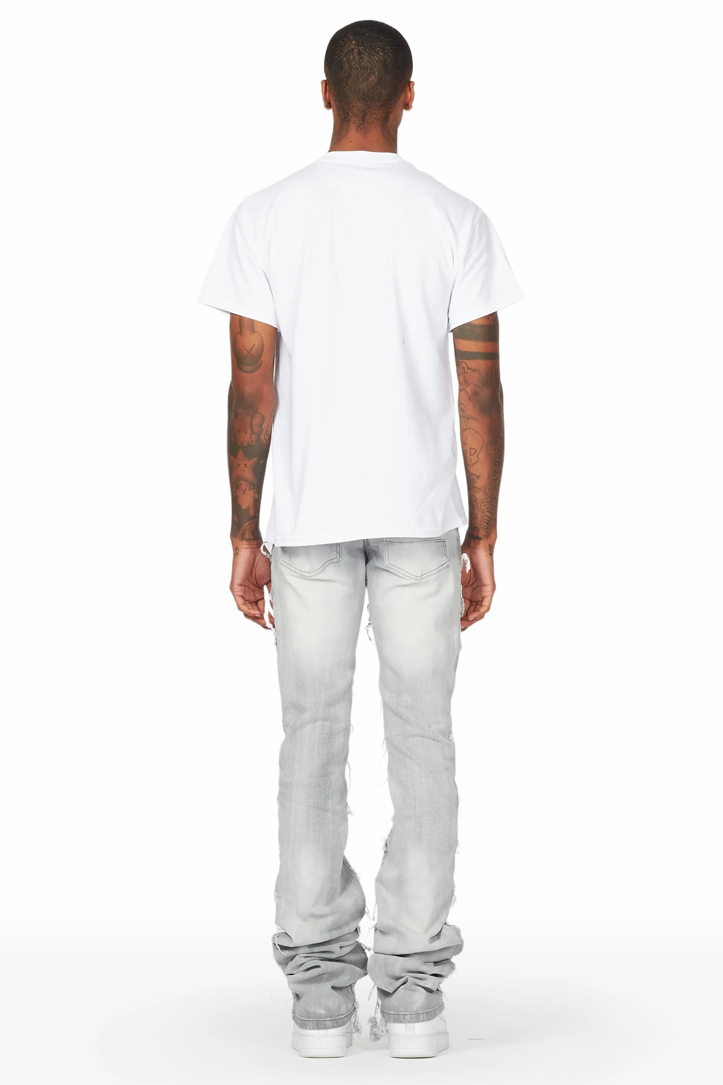 Waylon Grey Frayed Super Stacked Flare Jean