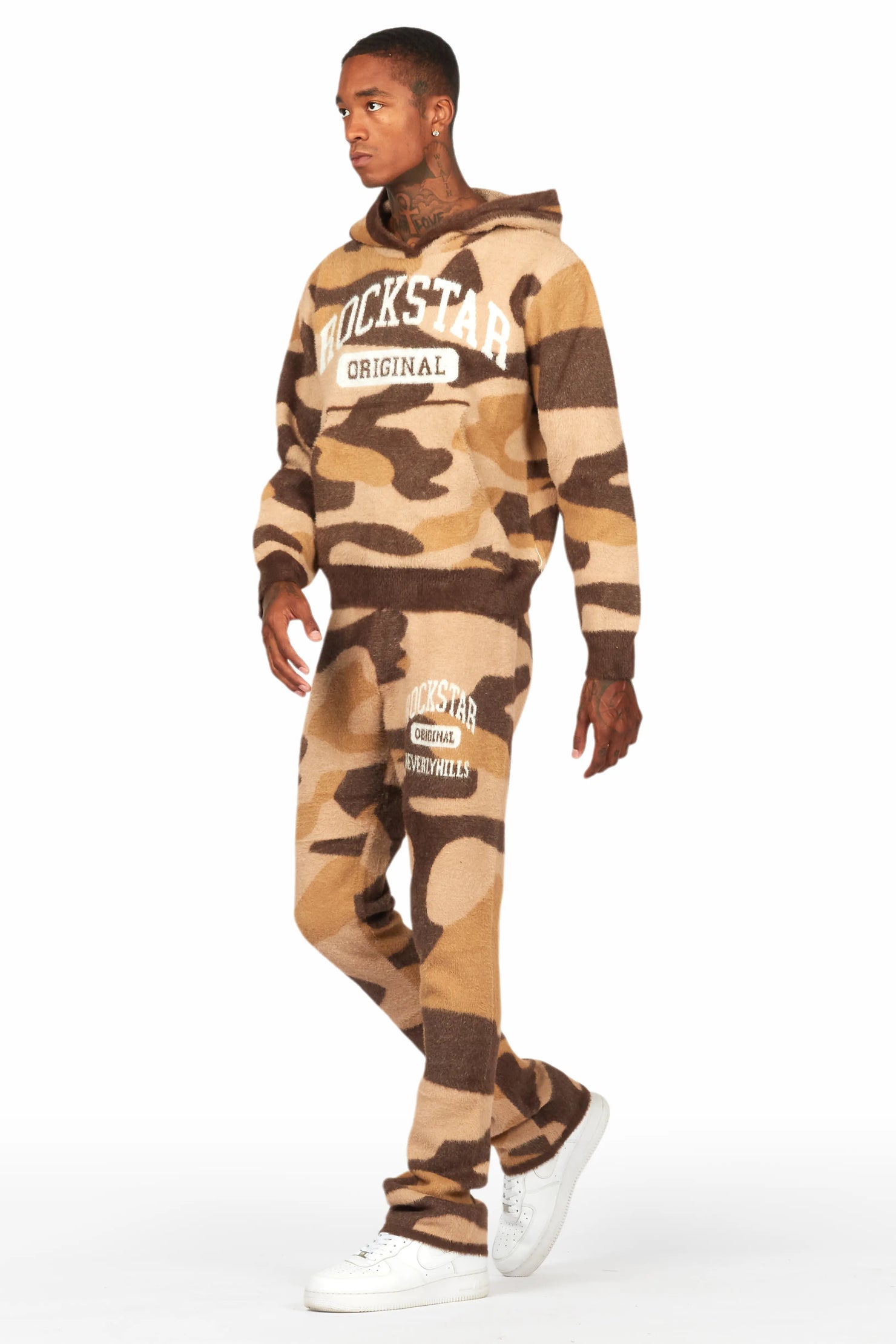 Member Camo Brown Stacked Flare Knitted Mohair Track Set