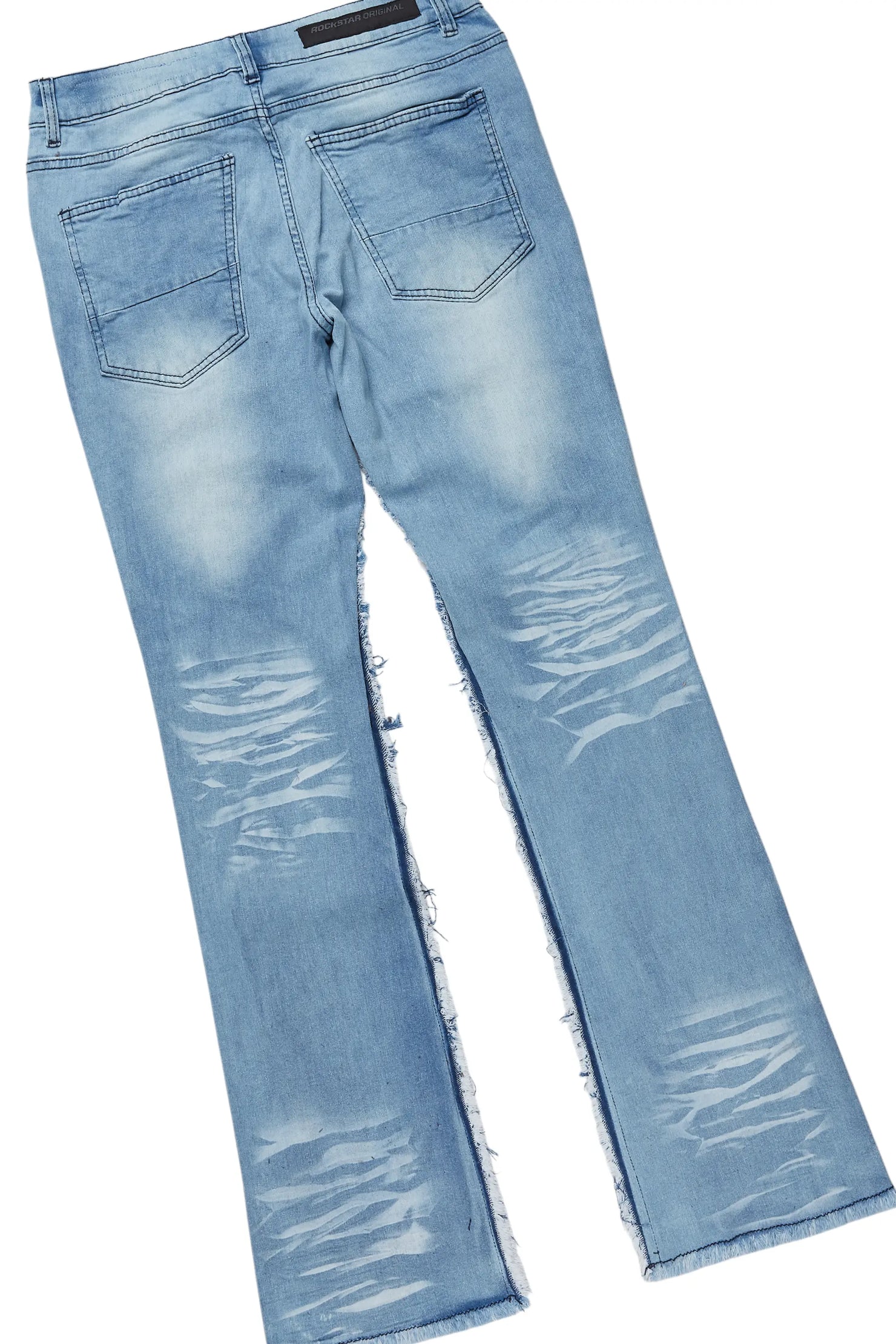 Amos White/Blue Rhinestone Long Sleeve T-Shirt/Stacked Flare Jean Set