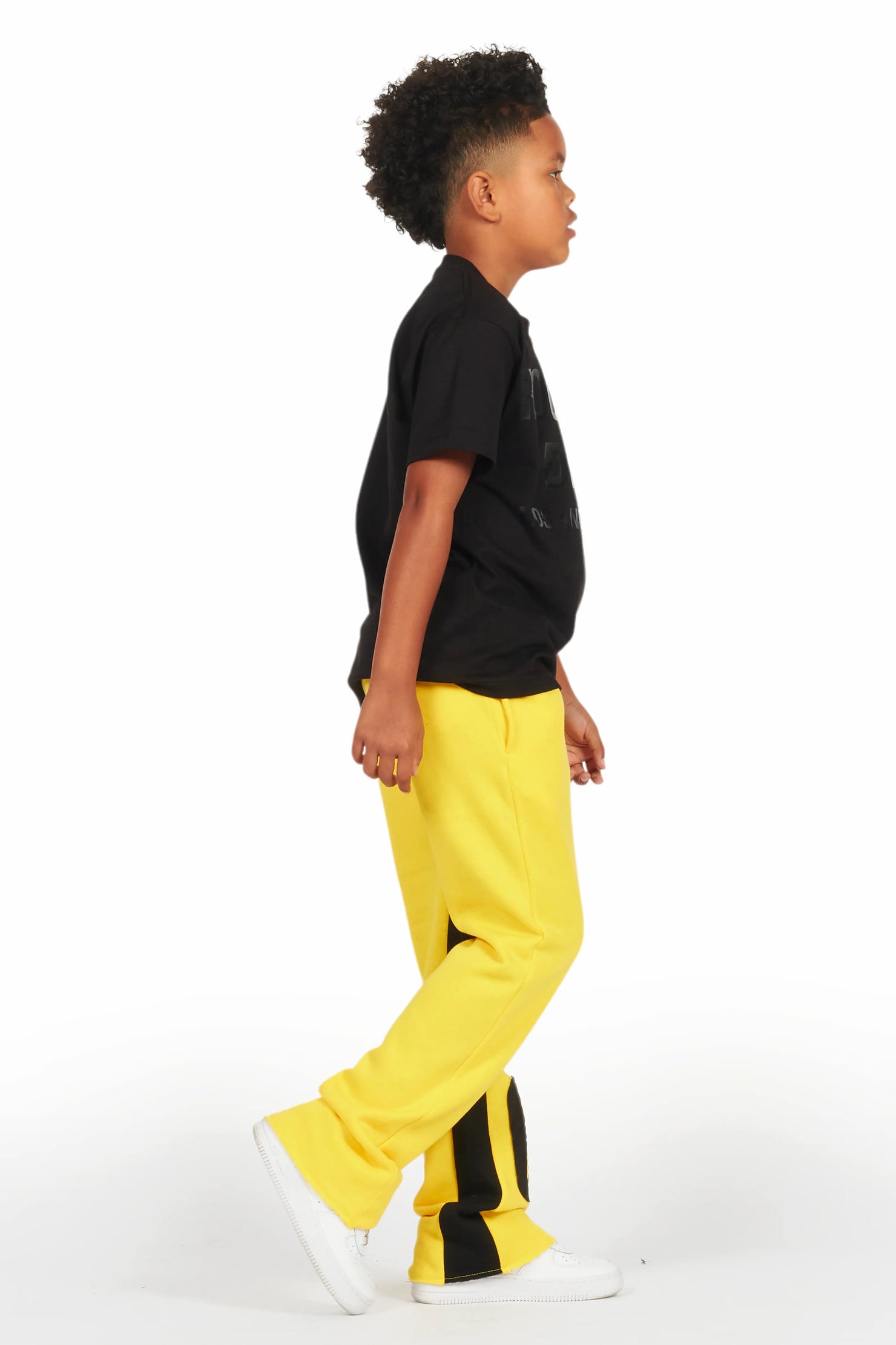 Boys Uko Yellow Stacked Baggy Flare Pant