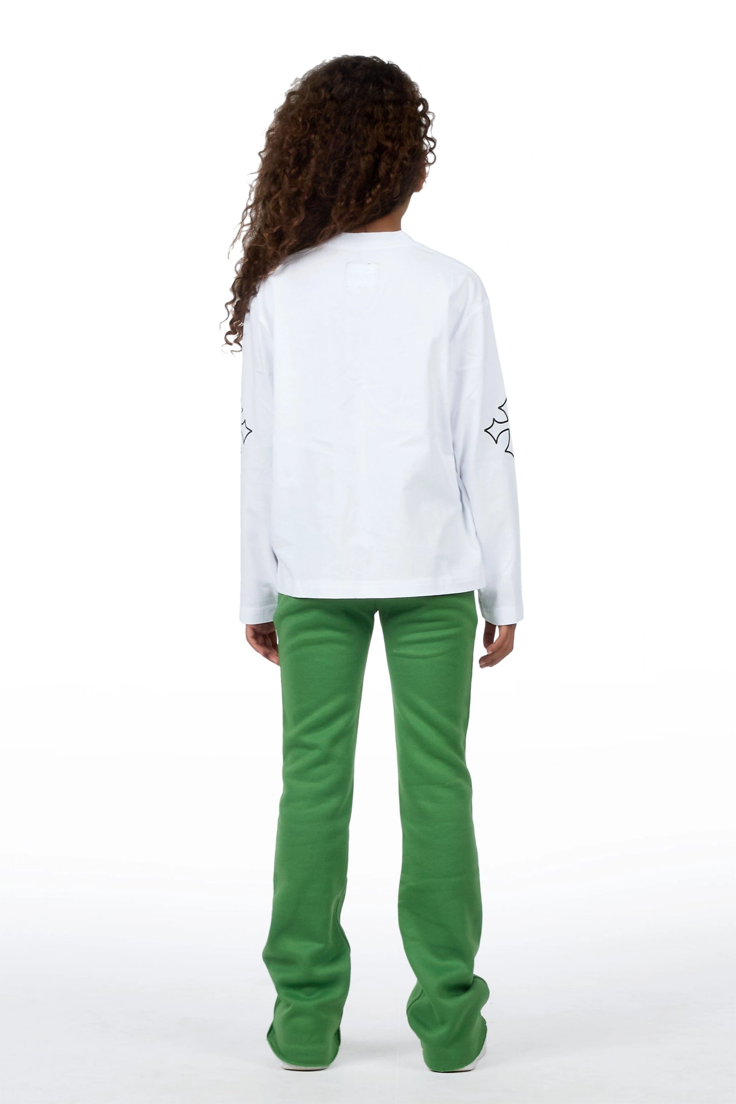 Girls Deshunique White/Olive Long Sleeve T-Shirt Track Set